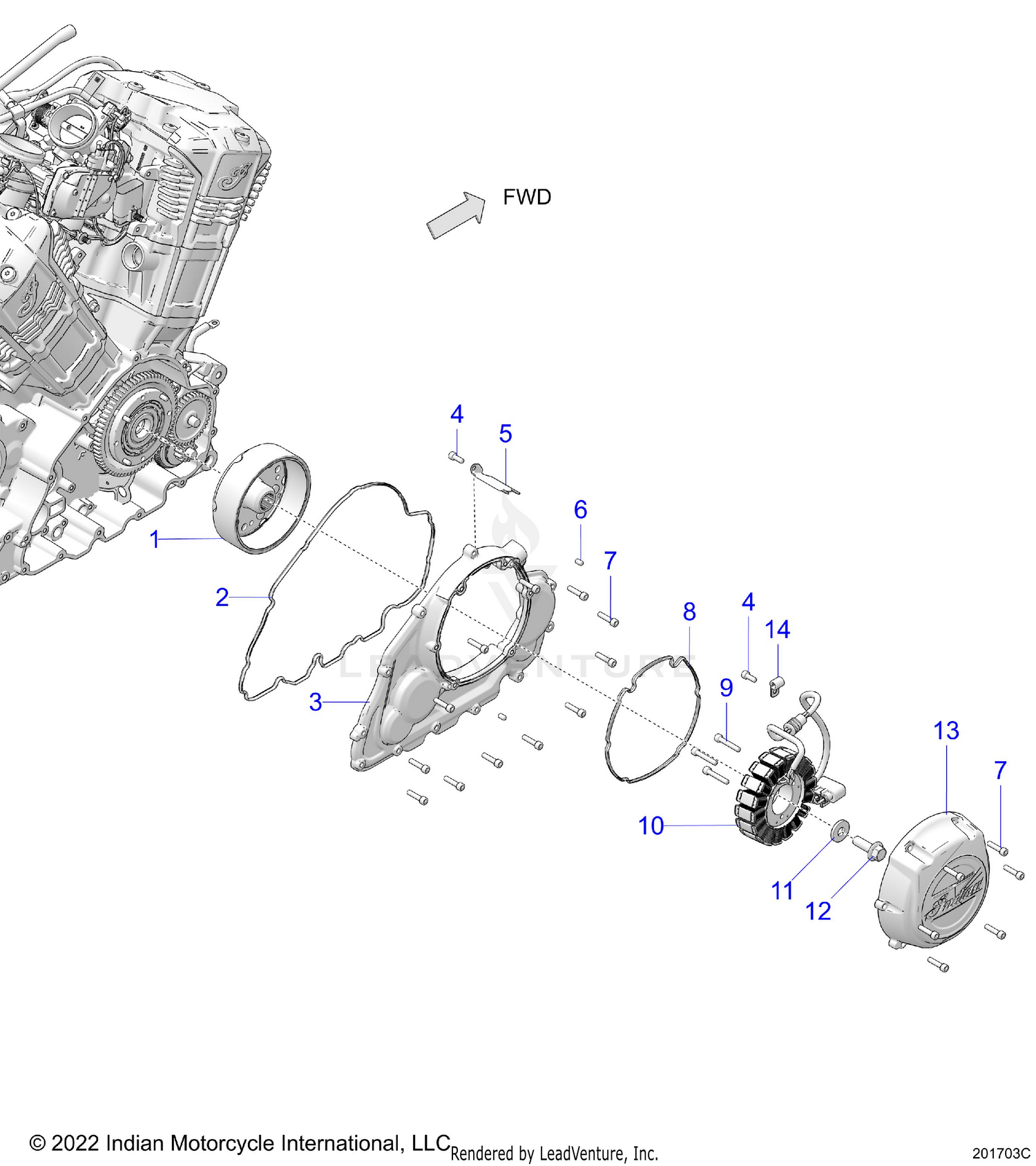 ENGINE, STATOR, FLYWHEEL, and RH SIDE COVERS - N26LC0RR ALL OPTIONS (201703C)
