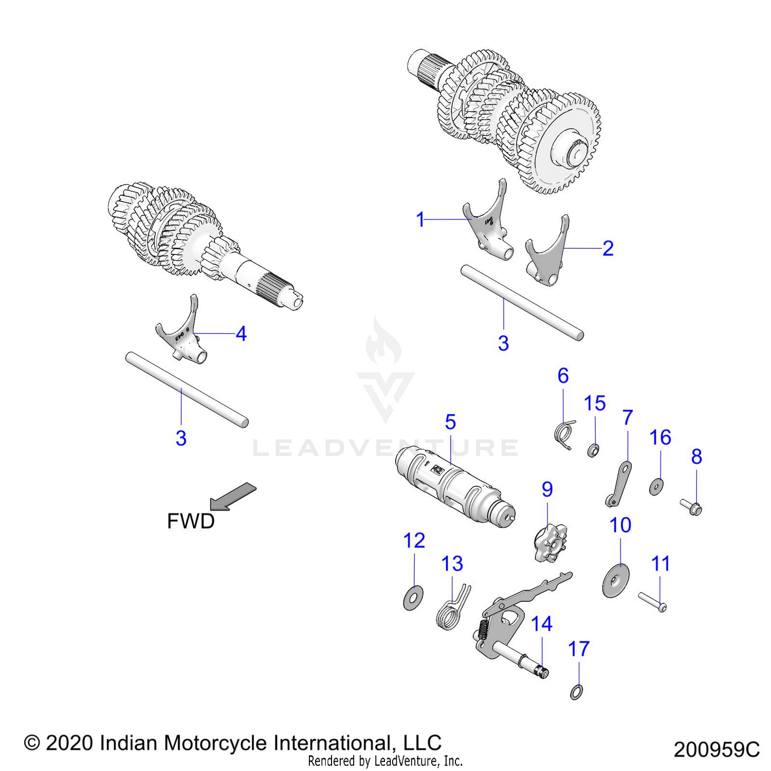 DRIVE TRAIN, SHIFT FORKS and DRUM - N22TCBAA ALL OPTIONS (200959C)