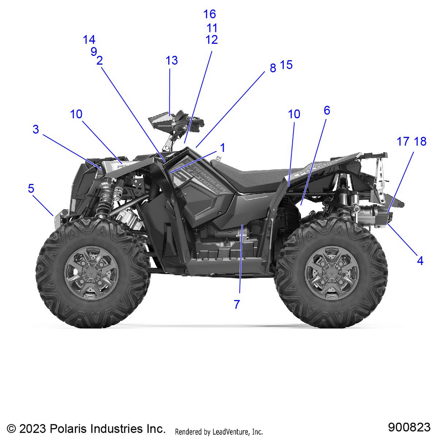 BODY, DECALS, AND COMPONANTS, 3PC - A26SGE95PB (900823-01)
