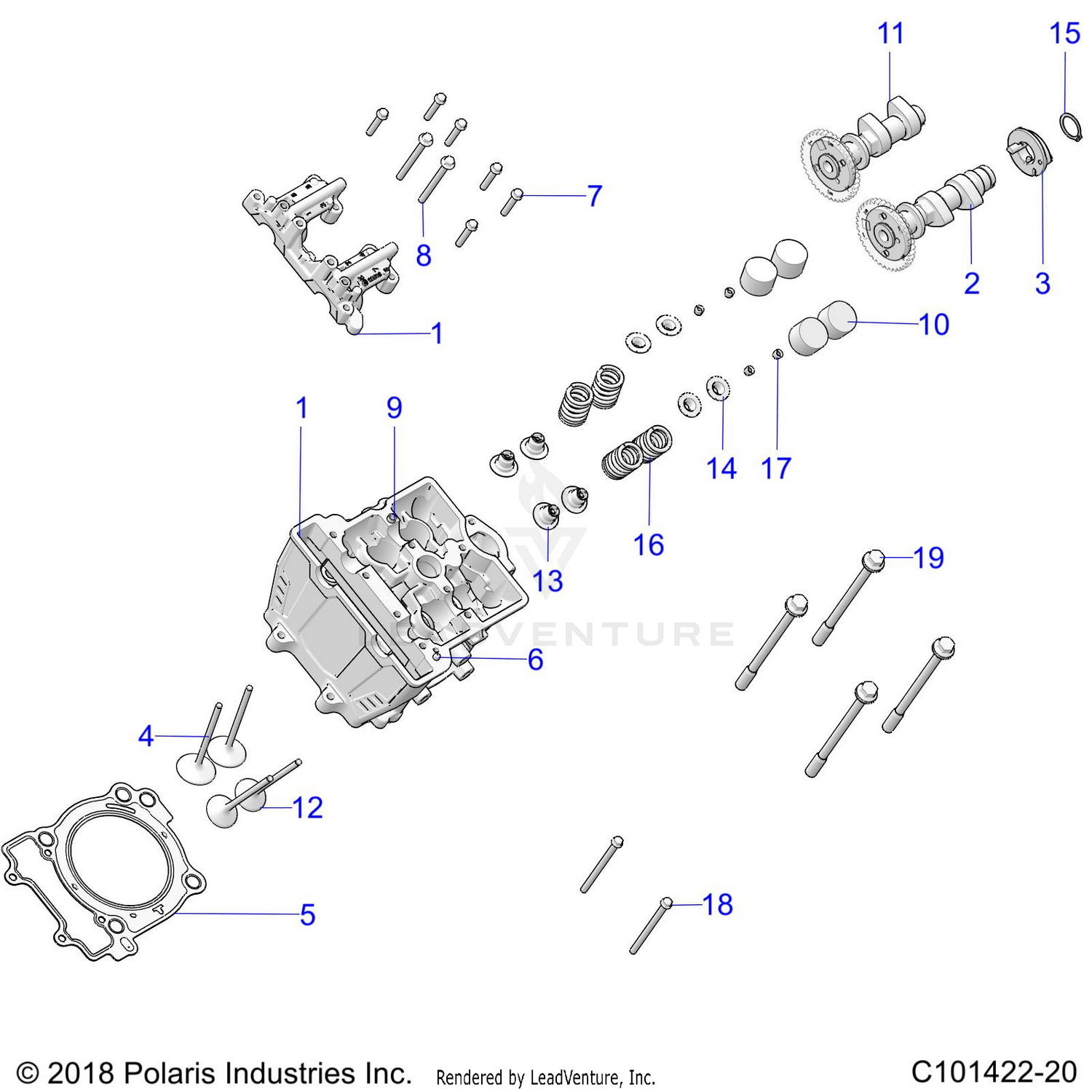 ENGINE, CYLINDER HEAD, CAMS and VALVES - A26SEA57A1/A4/A6 (C101422-20)