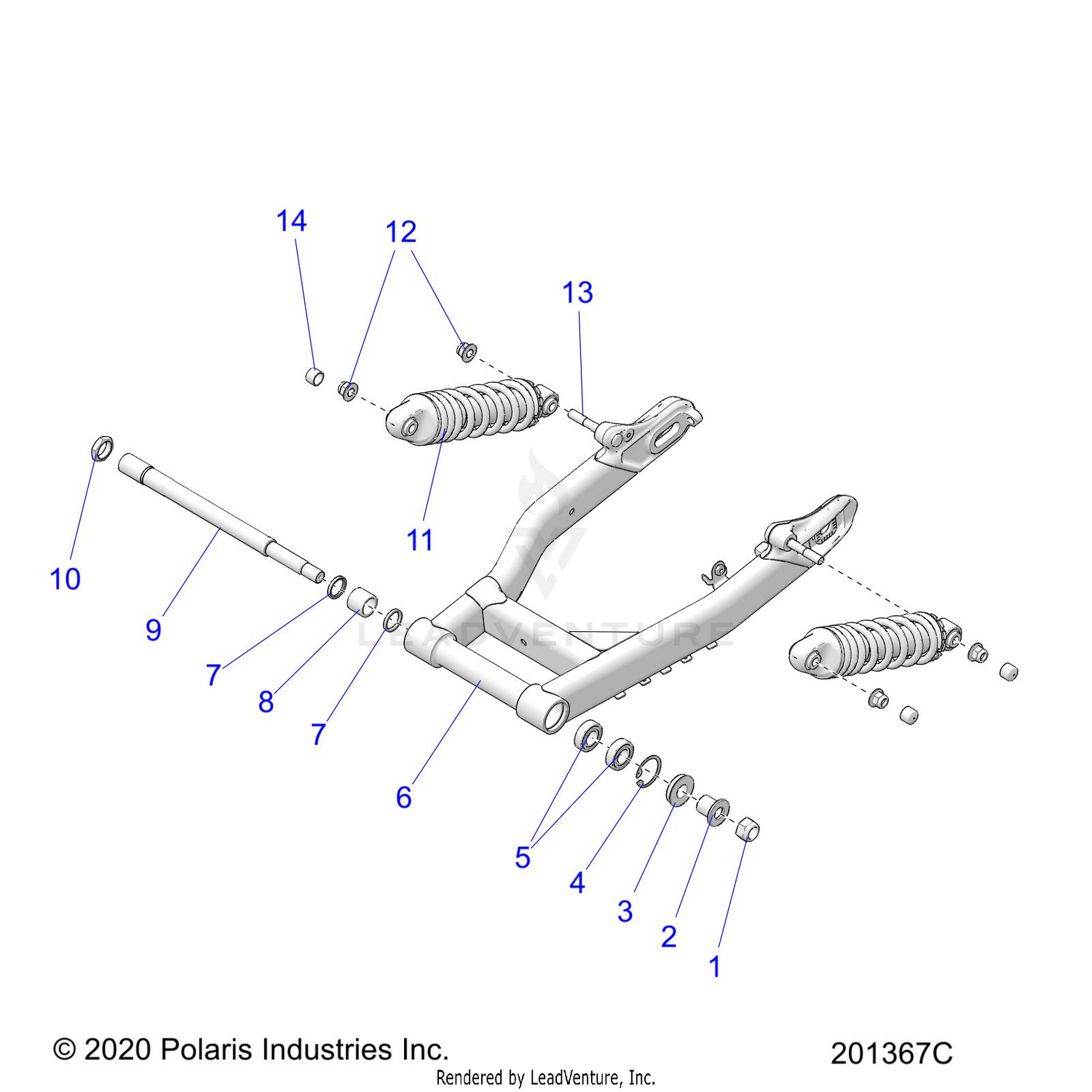 SUSPENSION, REAR ASM., SWING ARM AND SHOCKS - N22DBABH/DBDBH ALL OPTIONS (201367C)