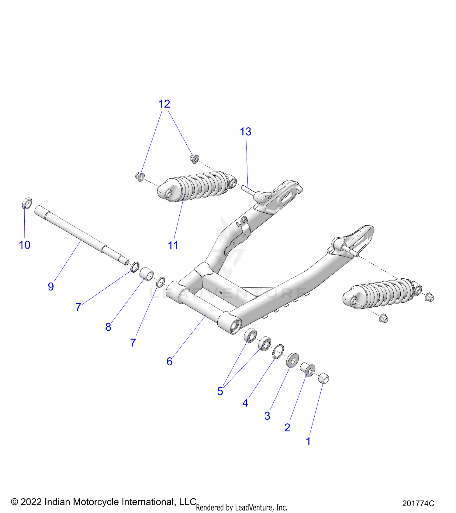 SUSPENSION, REAR ASM., SWING ARM AND SHOCKS - N26DBDBH/DBGBH ALL OPTIONS (201774C)