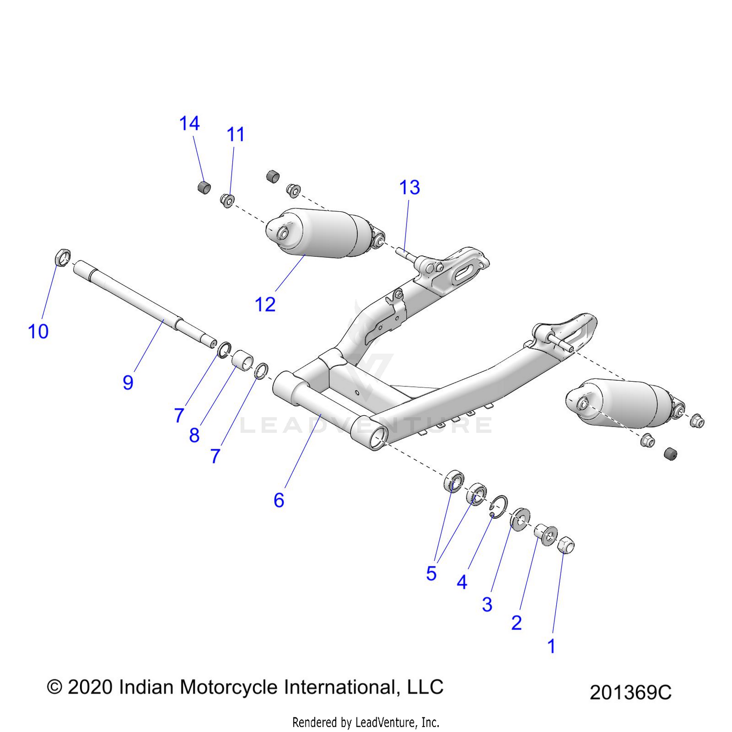 SUSPENSION, REAR ASM., SWING ARM AND SHOCKS - N26DNDBH ALL OPTIONS (201369C)