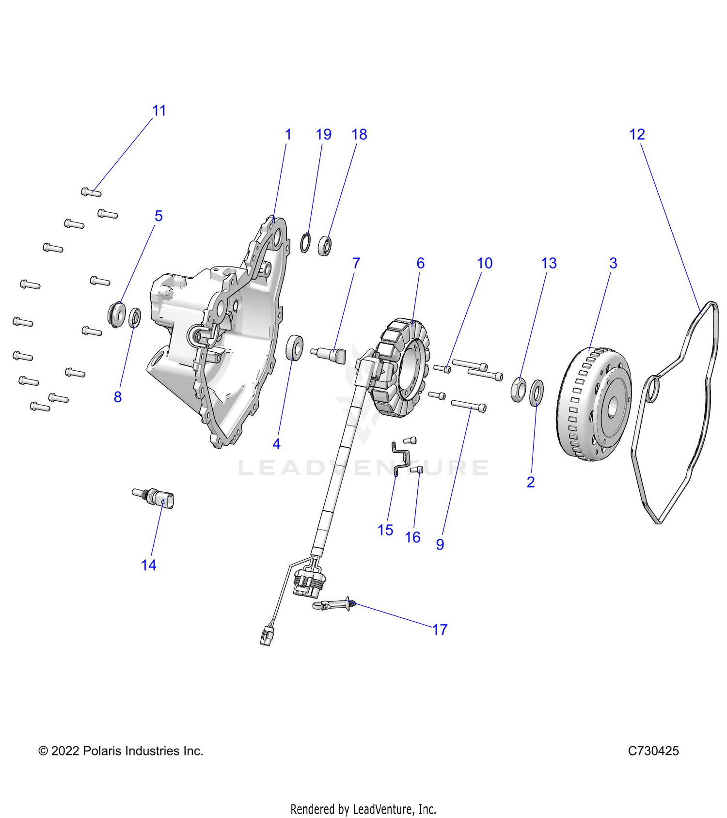 ENGINE, STATOR COVER and FLYWHEEL - R26MAU57CP/EP (C730425)