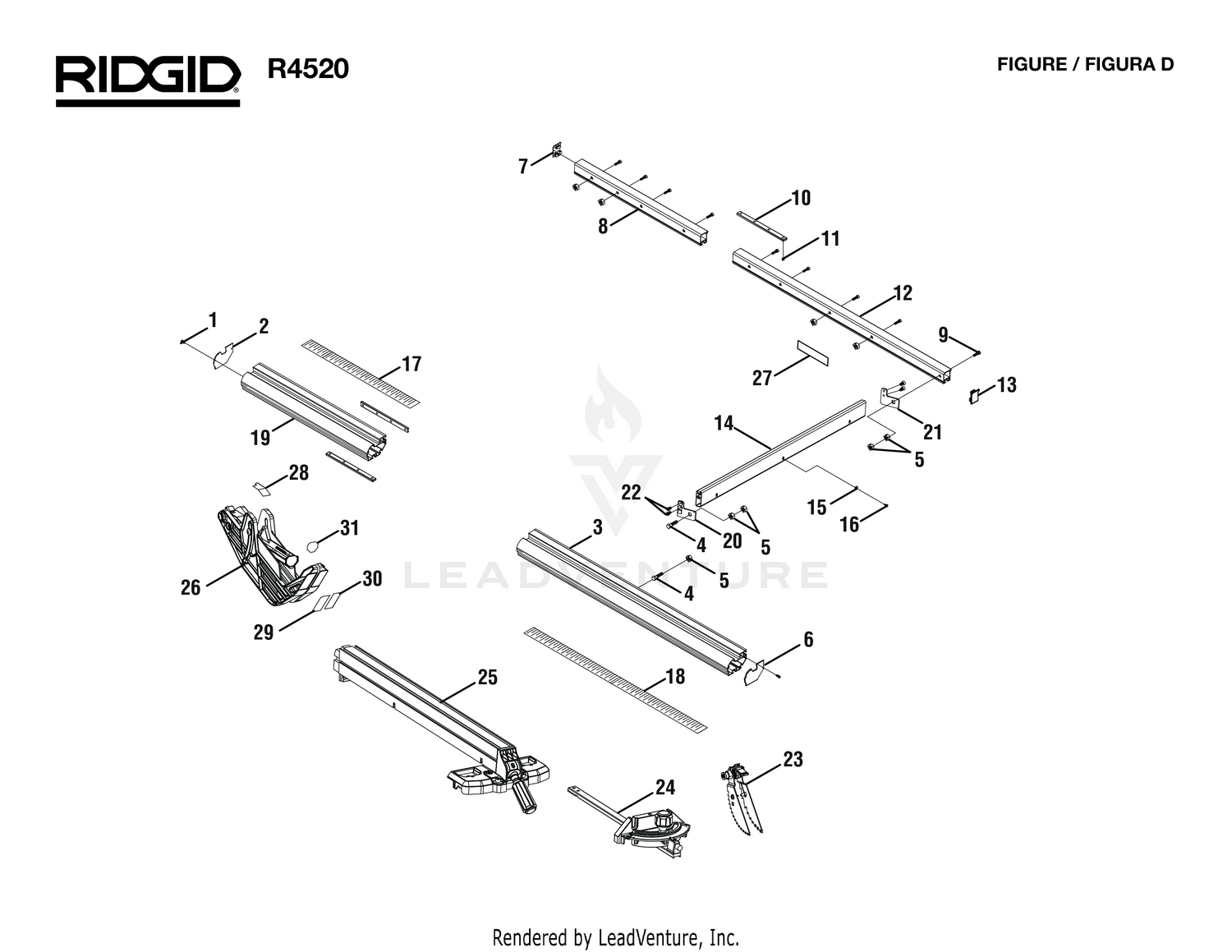 Ridgid R4512 10 Inch Table Saw Model Schematic Parts