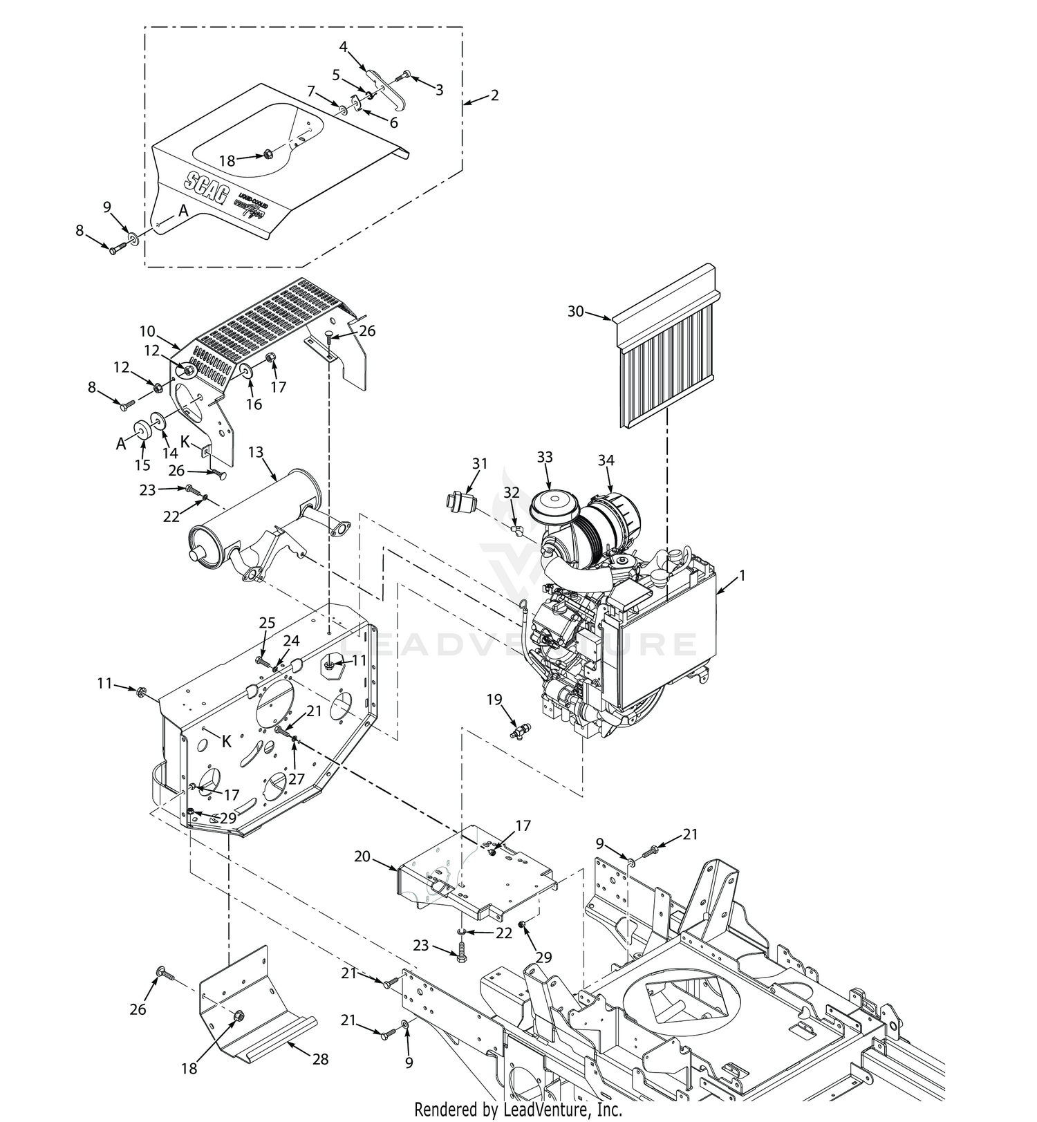 STTII ENGINE & ATTACHING PARTS - LIQUID COOLED (GASOLINE)