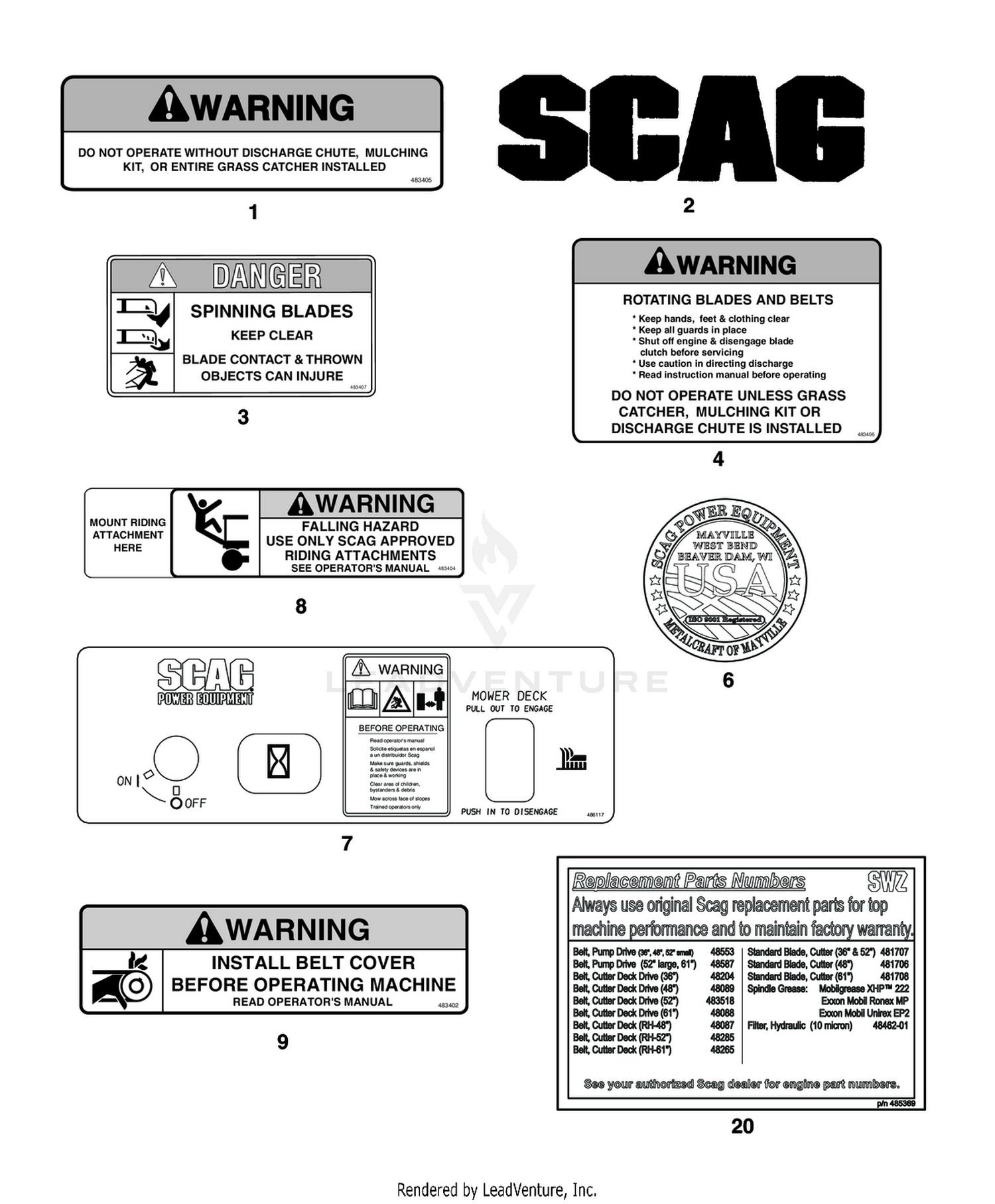 REPLACEMENT DECALS AND INFORMATION PLATES I