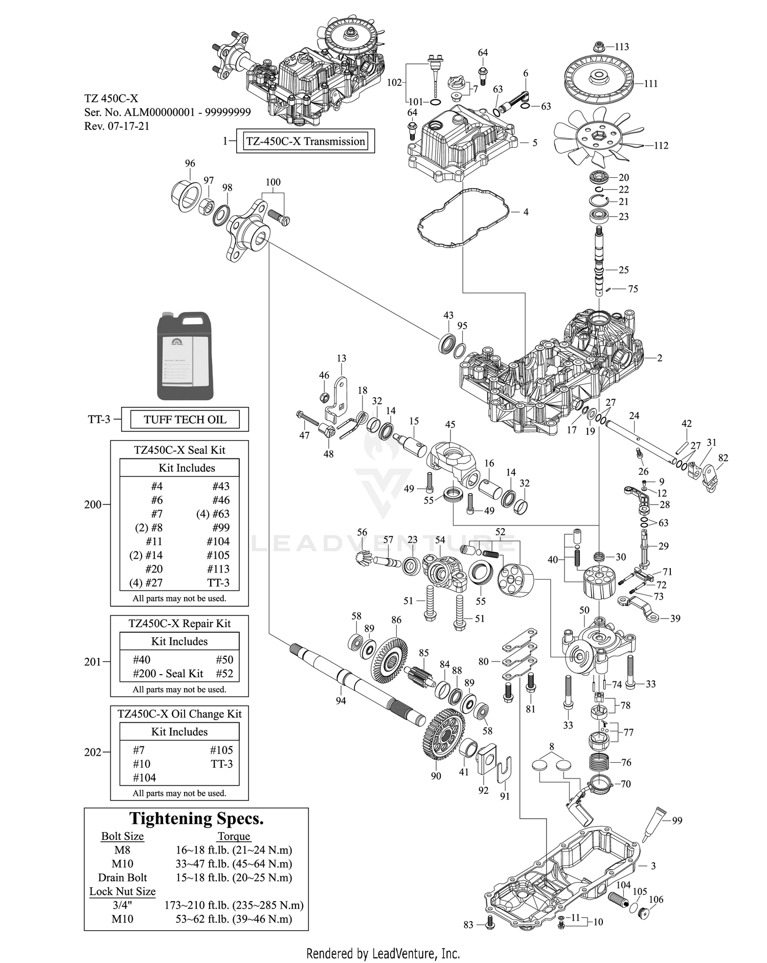 TUFF TORQ TRANSAXLE - LH (TZ-450C-X 48")