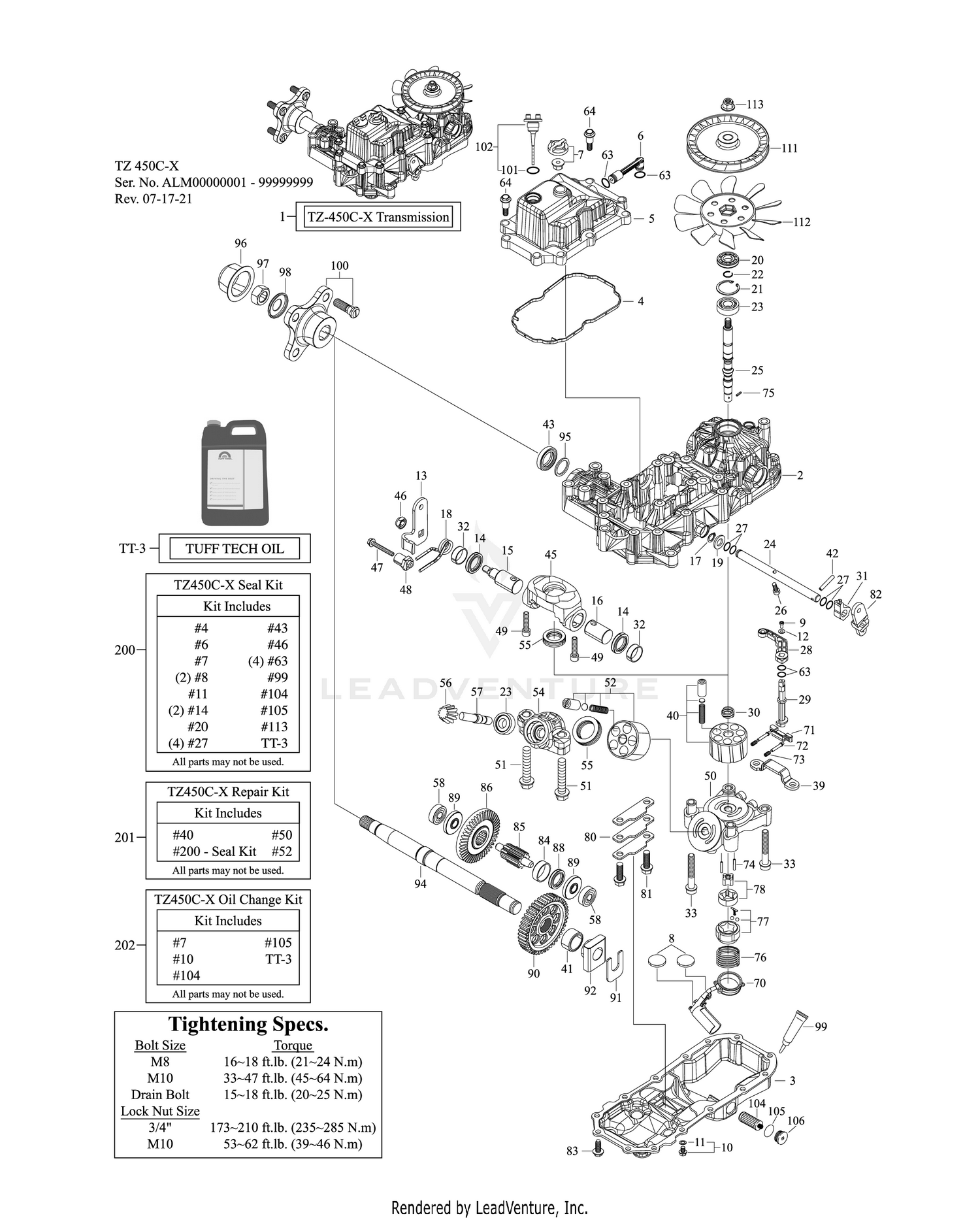TUFF TORQ TRANSAXLE - LH (TZ-450C-X 48" / 52" / 61")