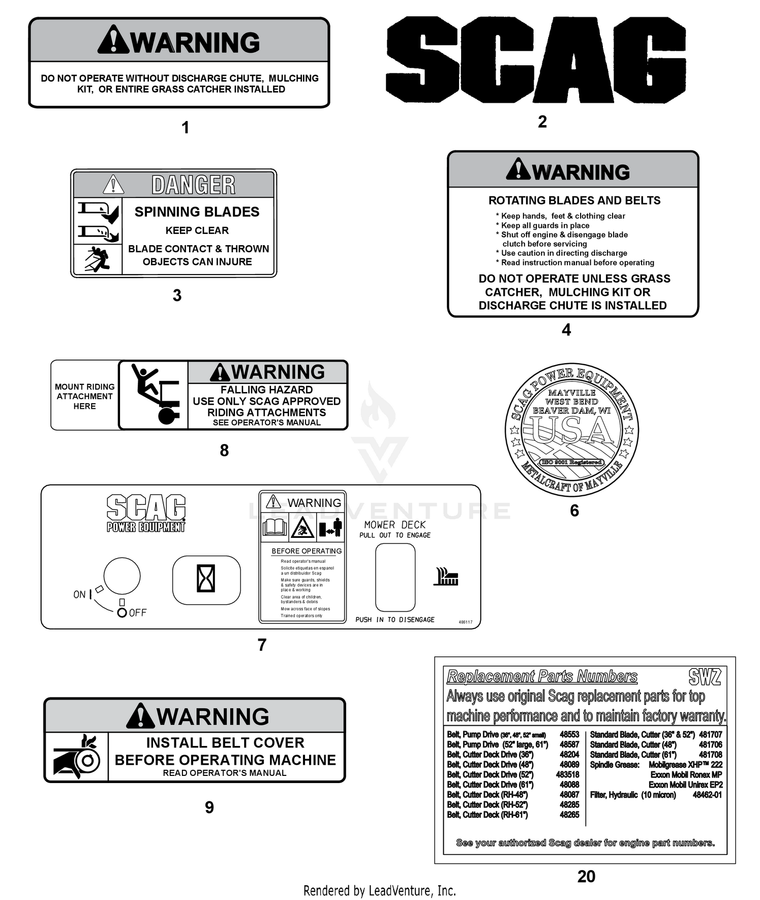 REPLACEMENT DECALS AND INFORMATION PLATES