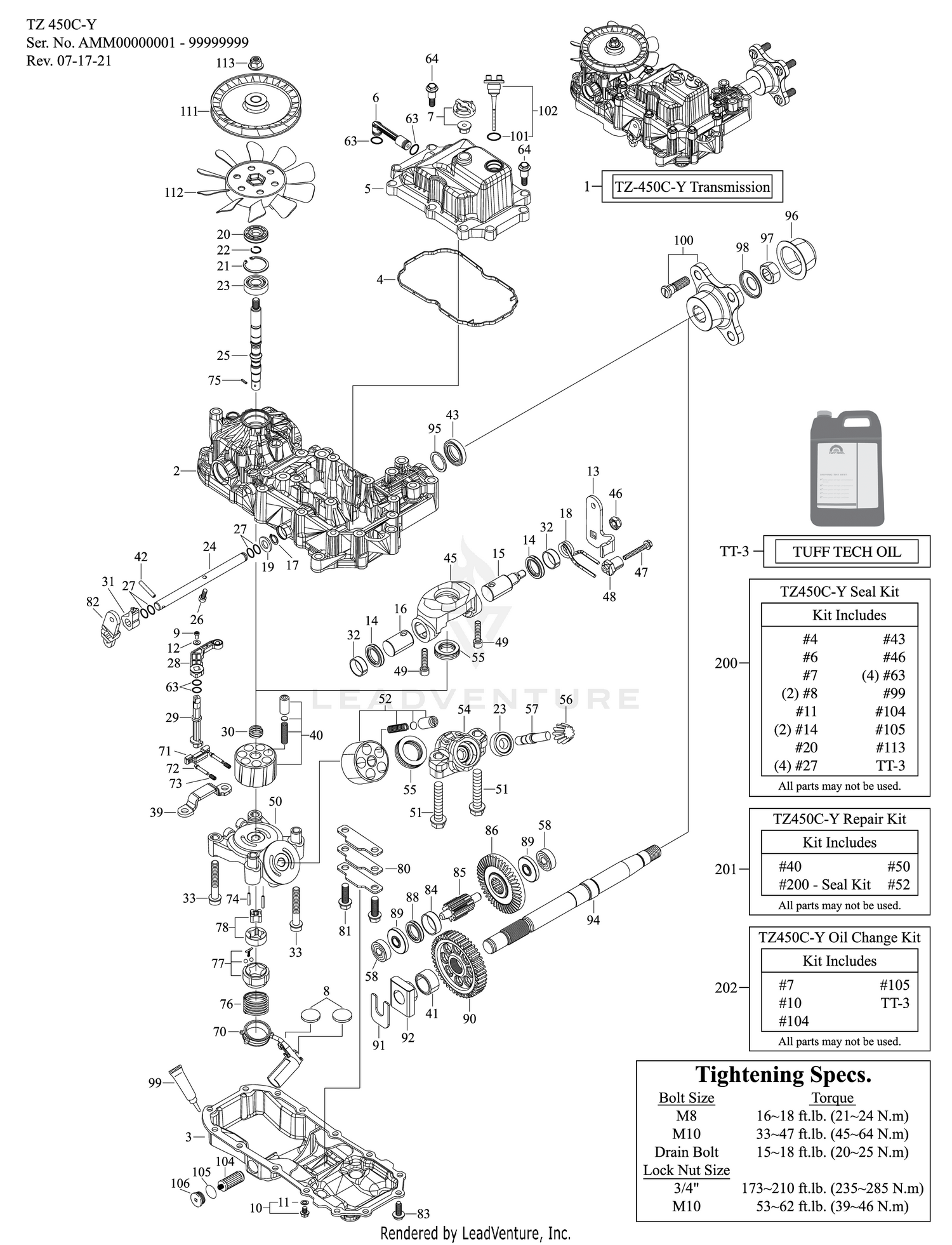 TUFF TORQ TRANSAXLE - RH (TZ-450C-Y 48")