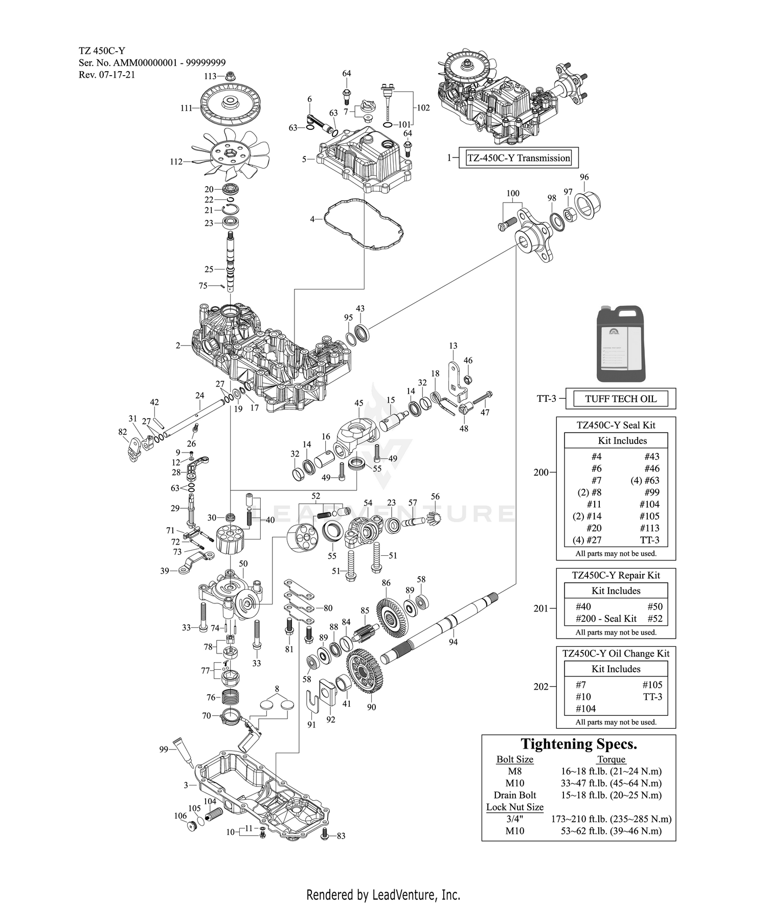 TUFF TORQ TRANSAXLE - RH (TZ-450C-Y 48")