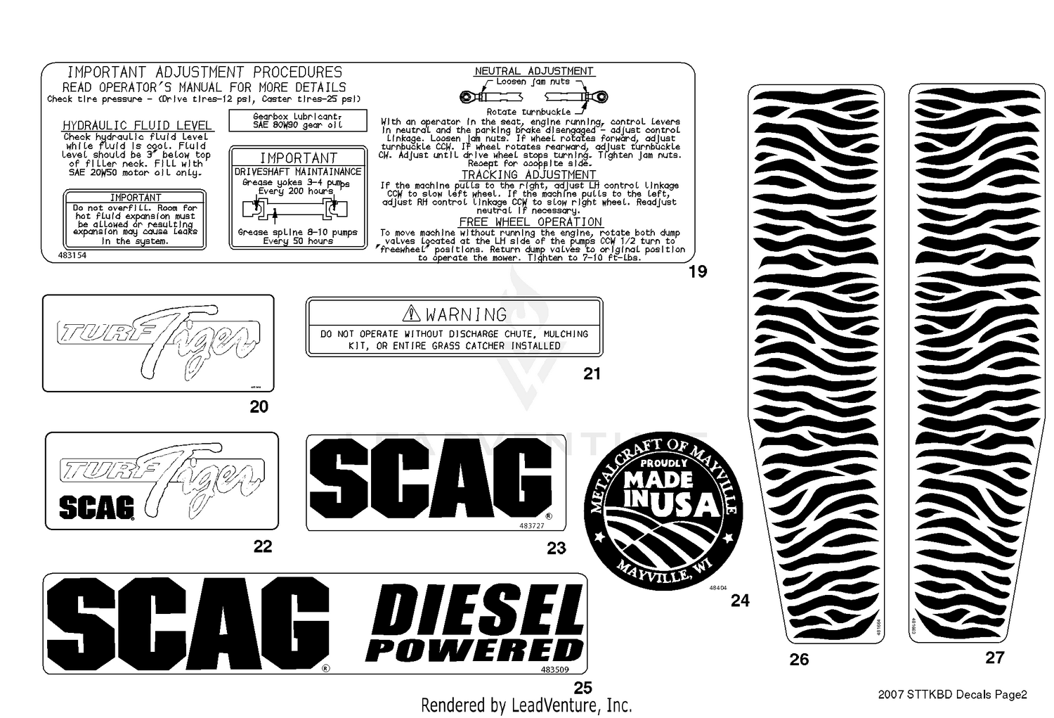 Replacement Decals and Information Plates 61" & 72"
