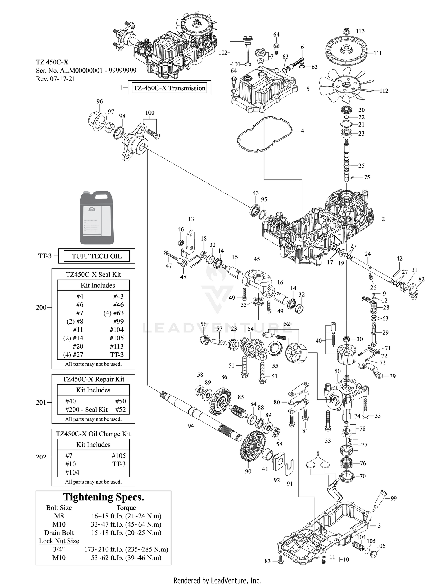 TUFF TORQ TRANSAXLE - LH (TZ-450C-X 48")