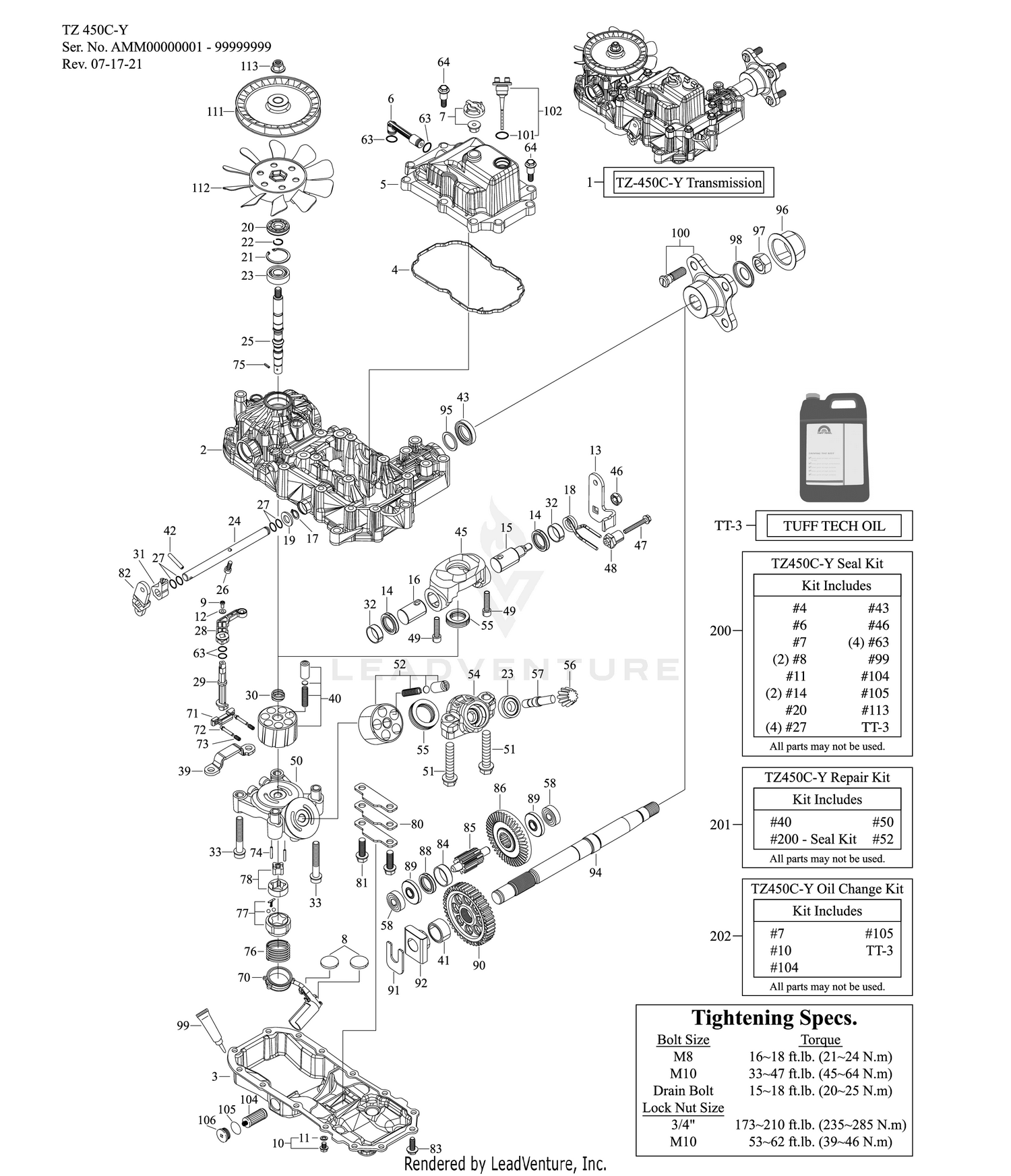 TUFF TORQ TRANSAXLE - RH (TZ-450C-Y 48")