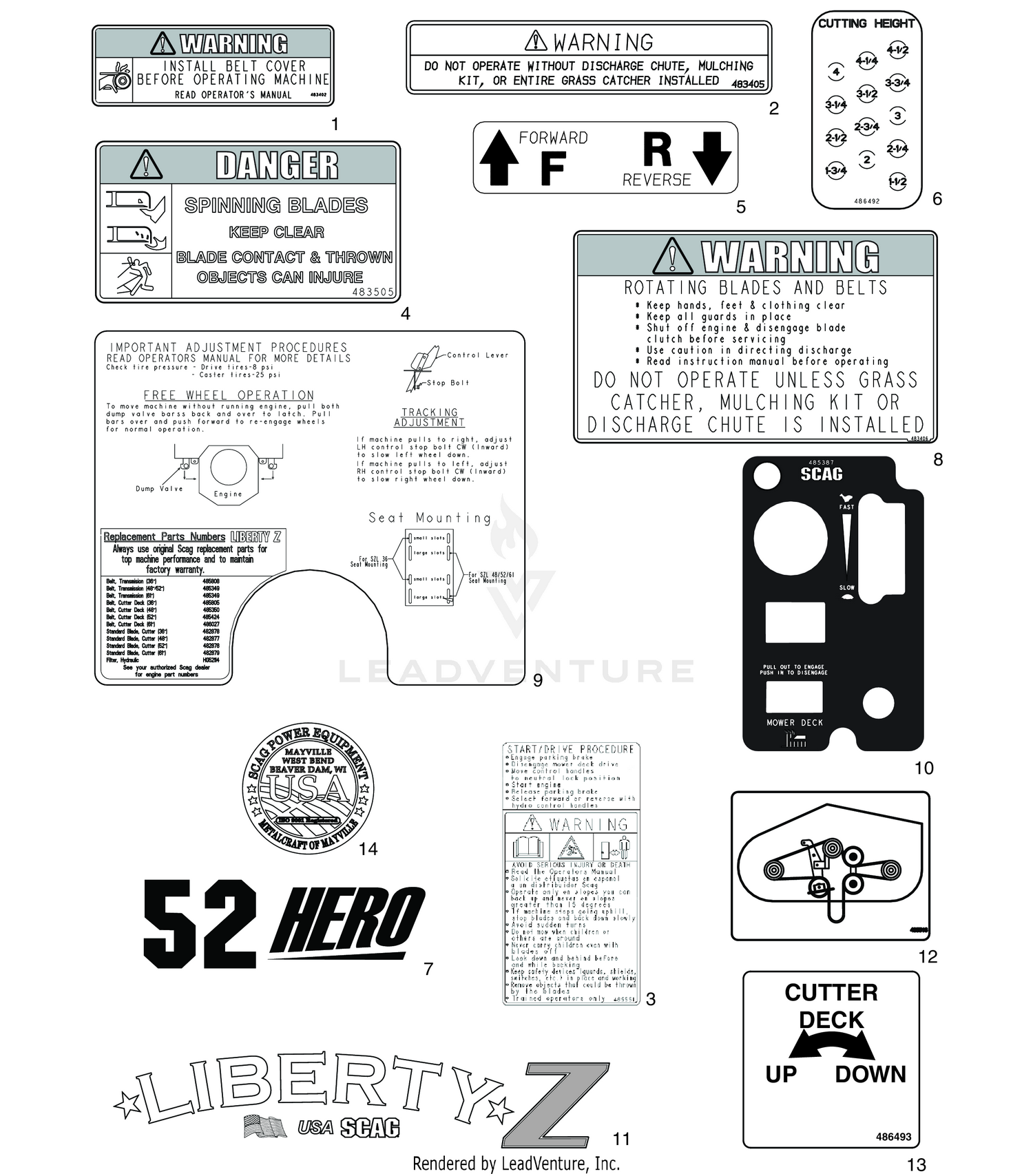 REPLACEMENT DECALS AND INFORMATION PLATES