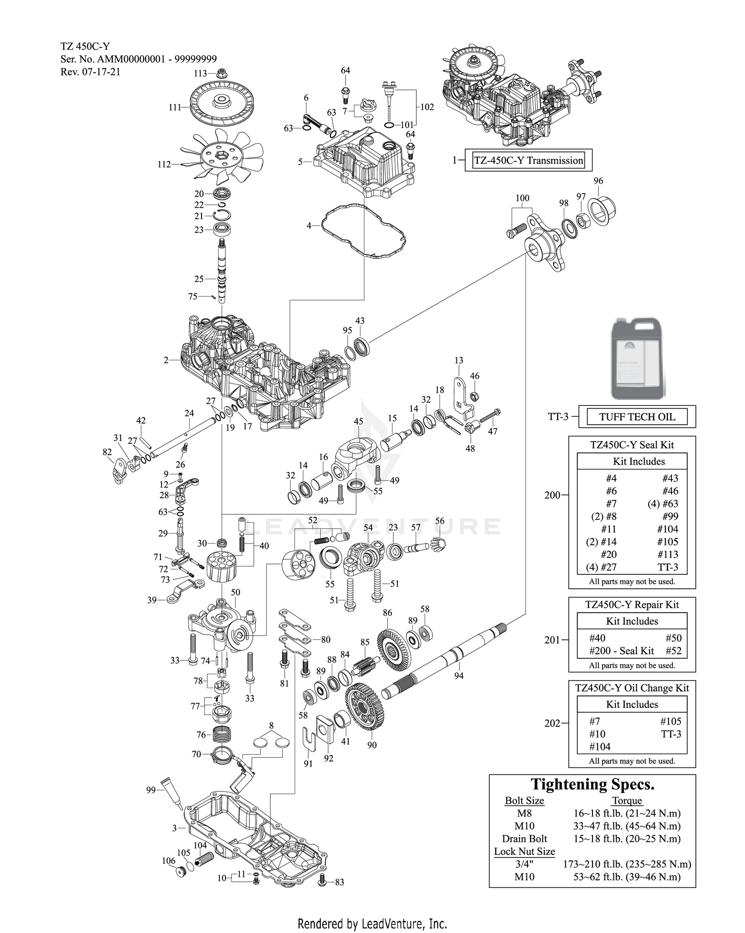 TUFF TORQ TRANSAXLE - RH (TZ-450C-Y 48", 52", 61 ")