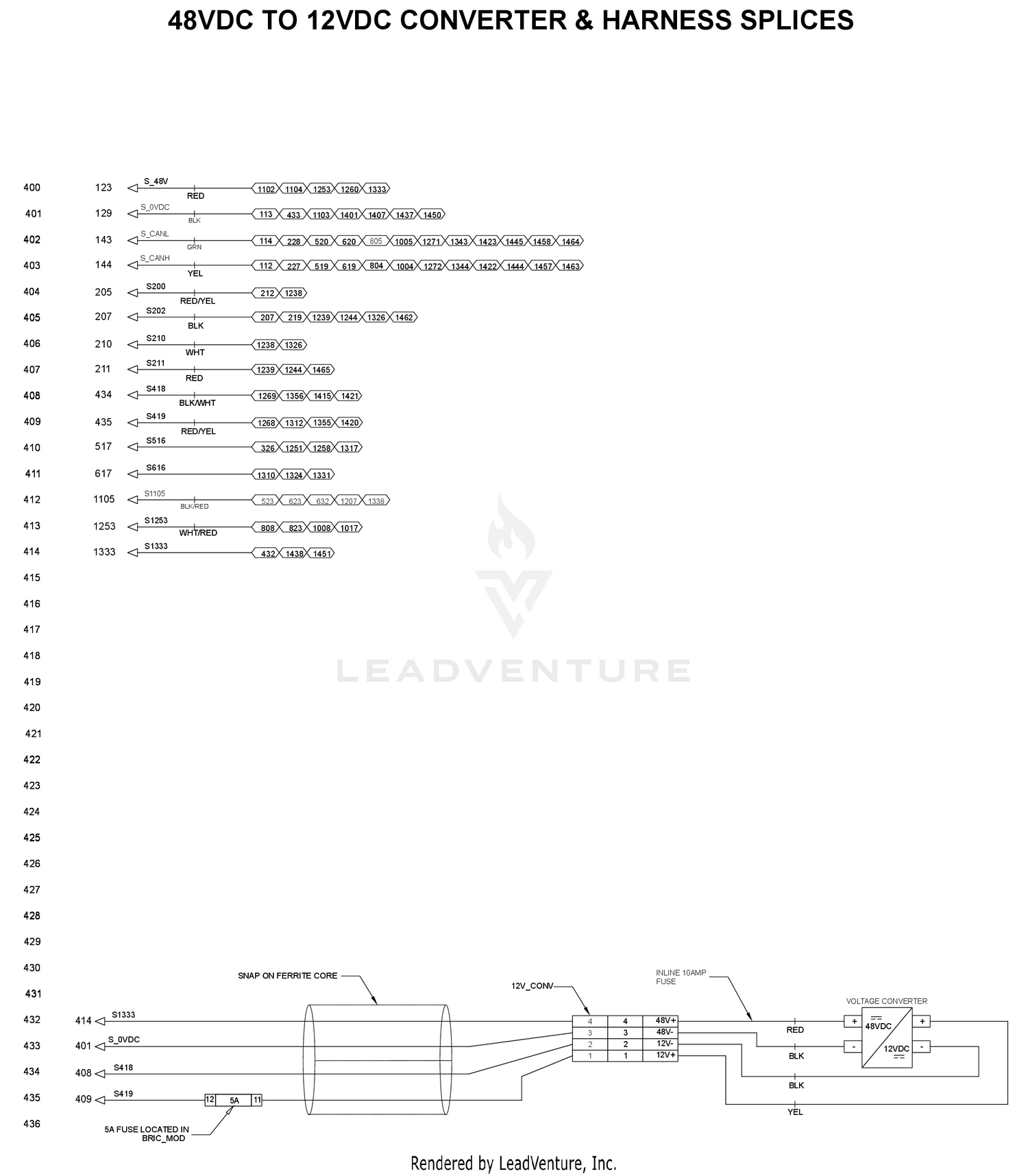 48VDC TO 12VDC CONVERTER & HARNESS SPLICES