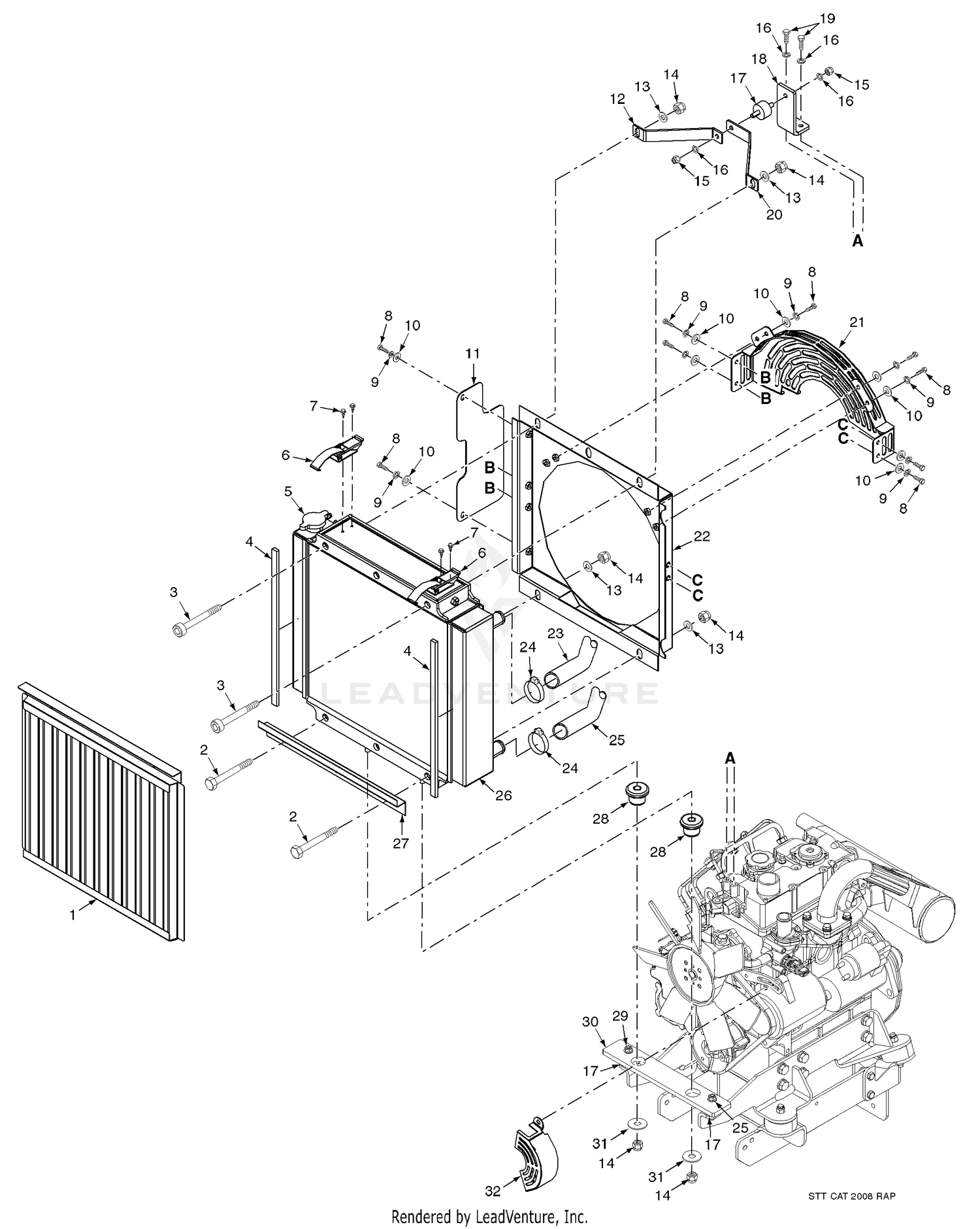 Radiator & Attaching Parts - (28HP Cat Diesel)
