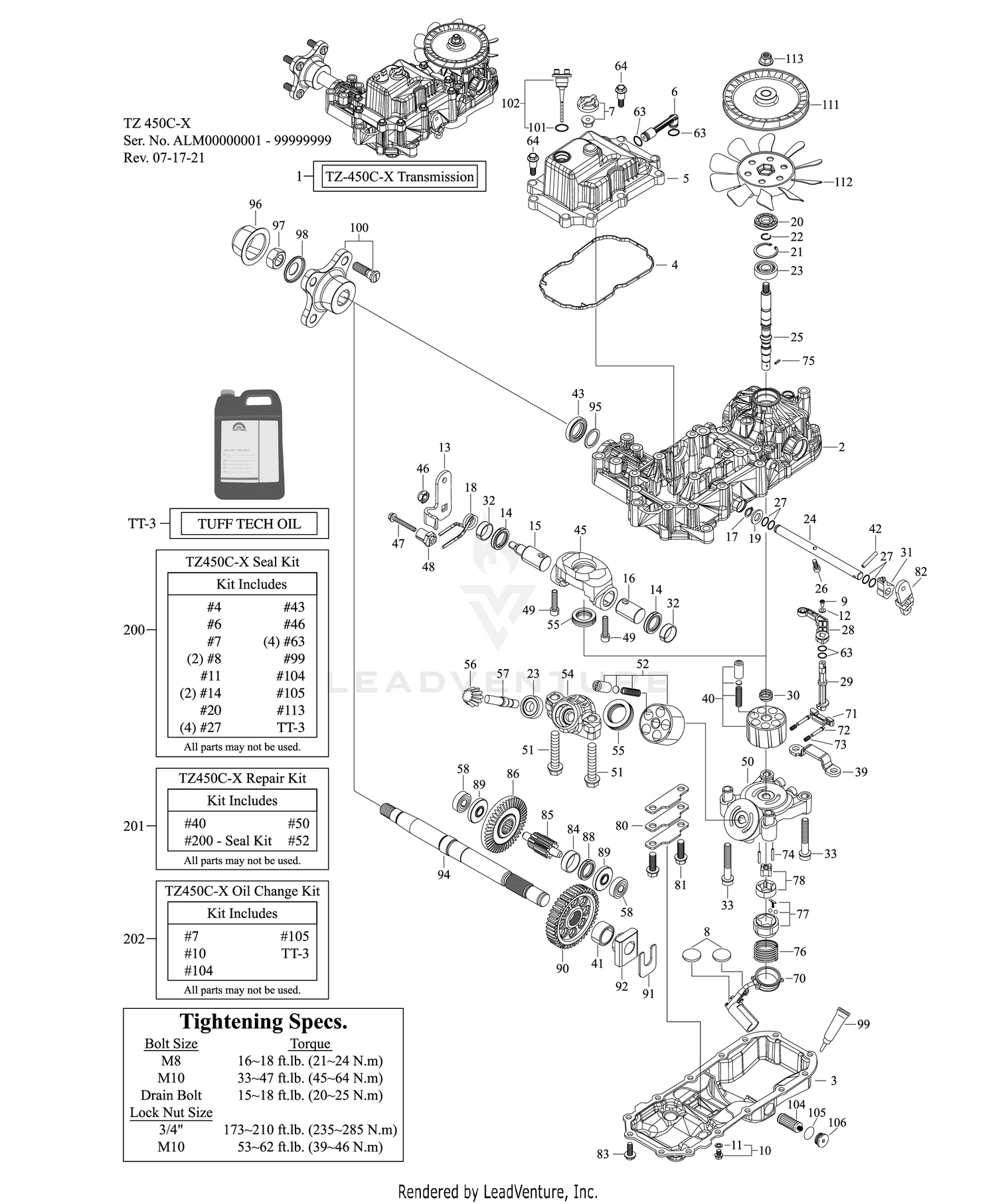 TUFF TORQ TRANSAXLE - LH (TZ-450C-X 48")