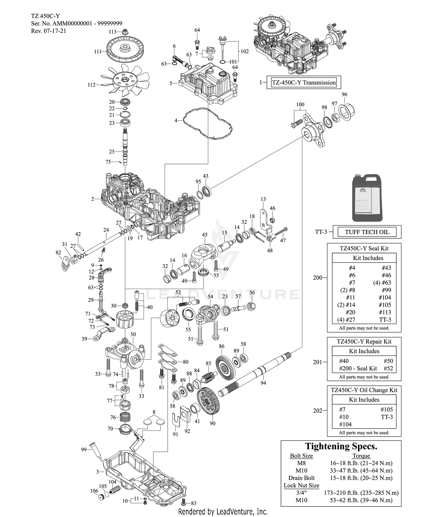 TUFF TORQ TRANSAXLE - RH (TZ-450C-Y 48")