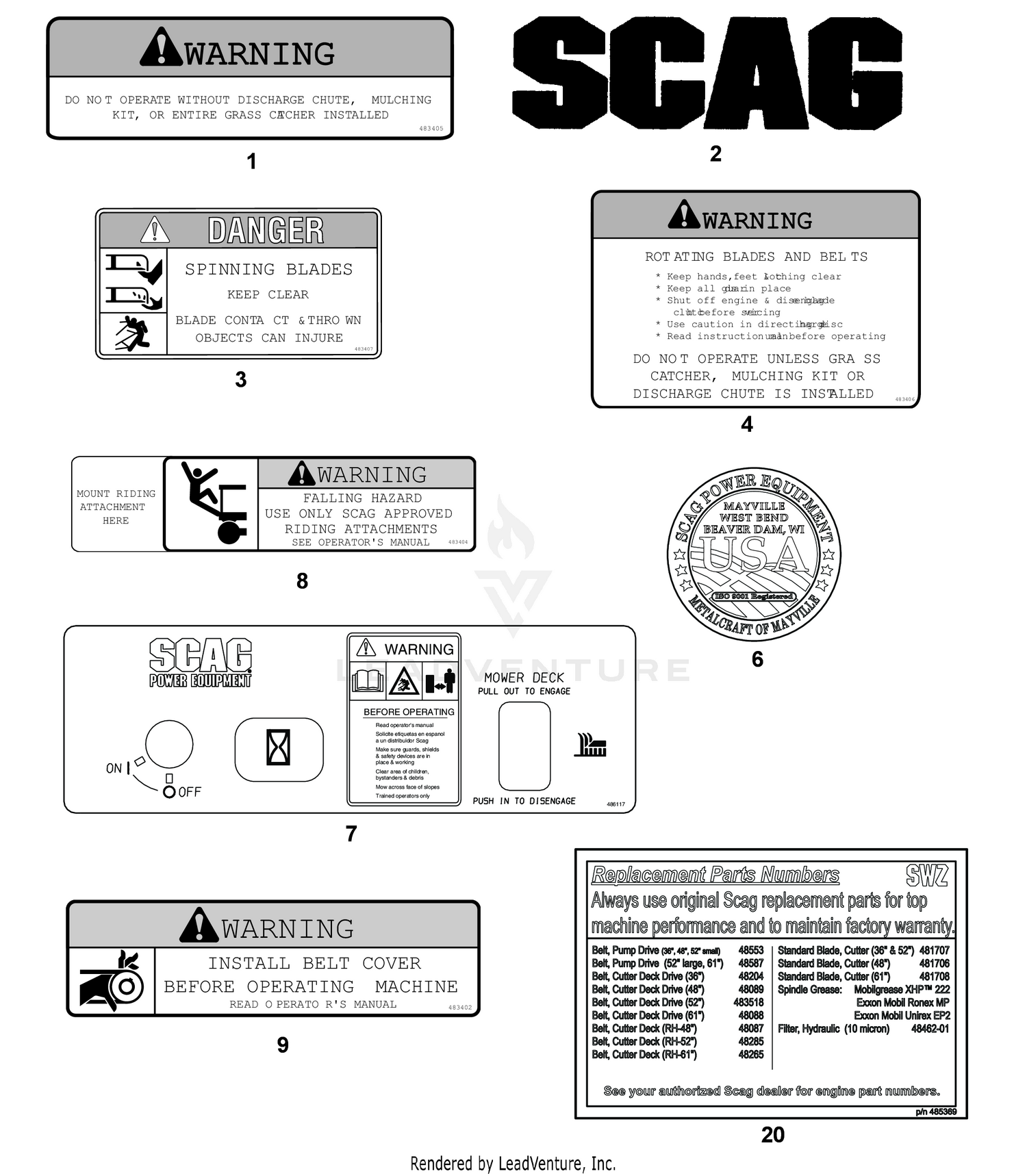 REPLACEMENT DECALS AND INFORMATION PLATES