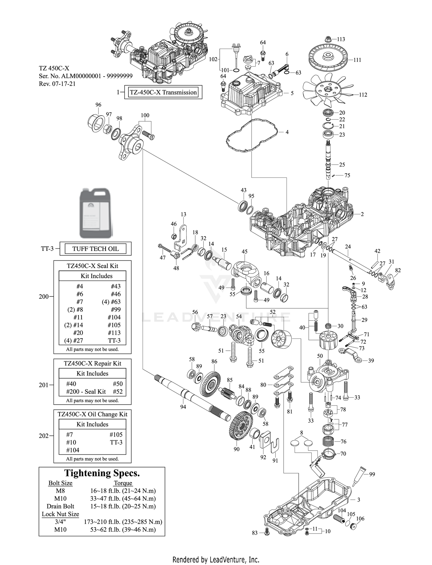 TUFF TORQ TRANSAXLE - LH (TZ-450C-X 48", 52", 61 ")