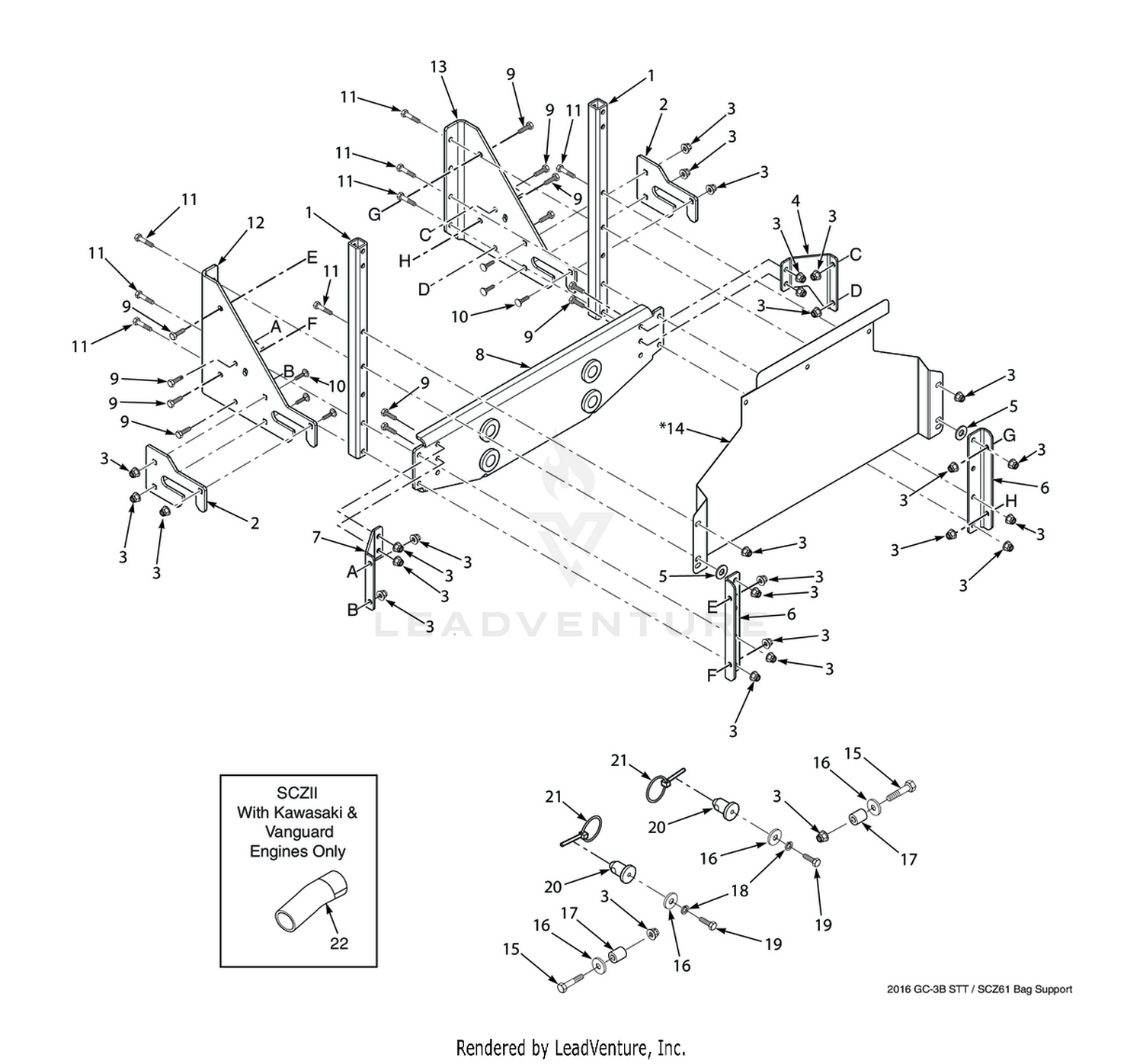 SCZ-61" / SCZII-61" / STT 52"/61" & STTII 52"/61" BAG SUPPORT COMPONENTS (LOWER)