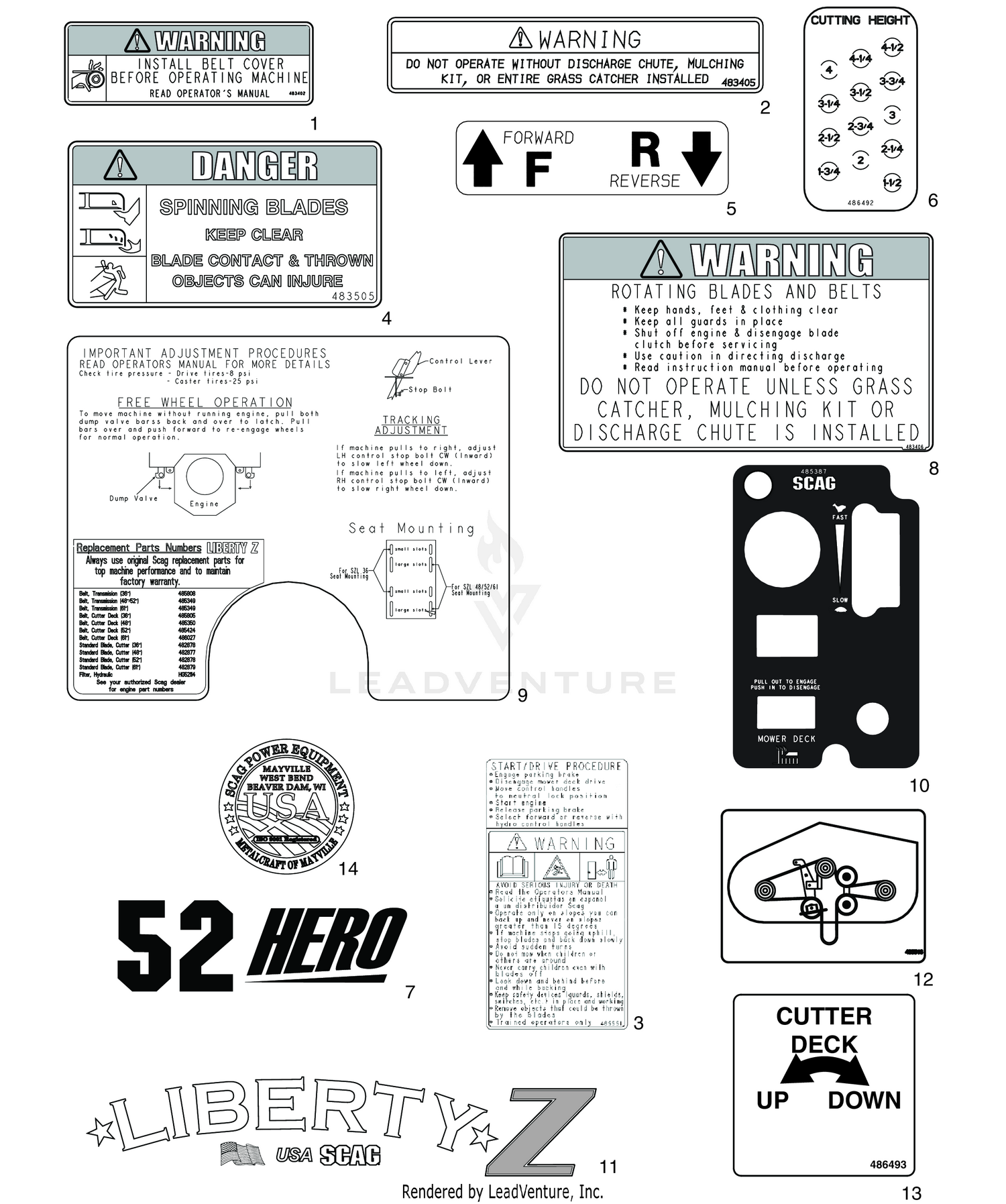 REPLACEMENT DECALS AND INFORMATION PLATES