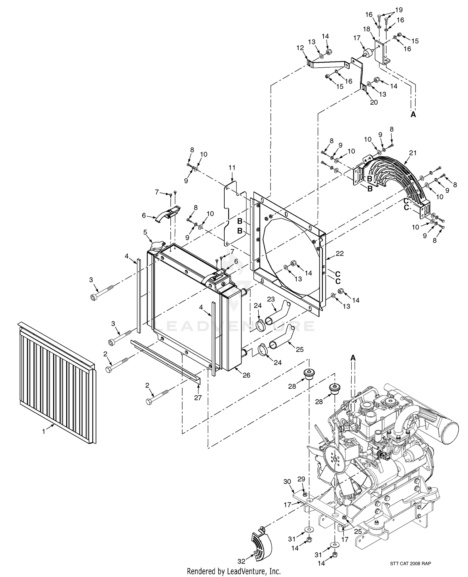Radiator & Attaching Parts - Cat Diesel