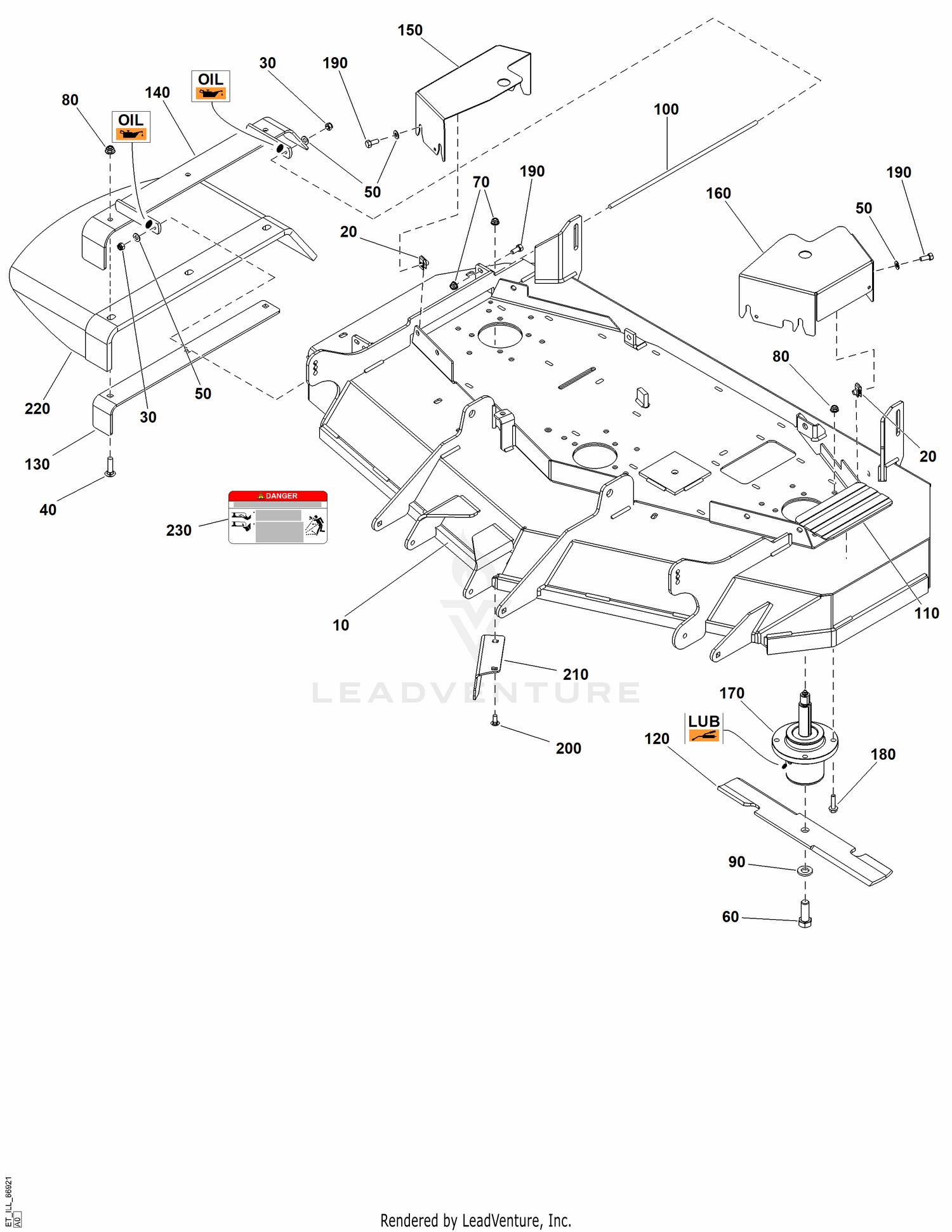 AB - 52" Mower Deck - Housing, Covers, Spindles and Blades