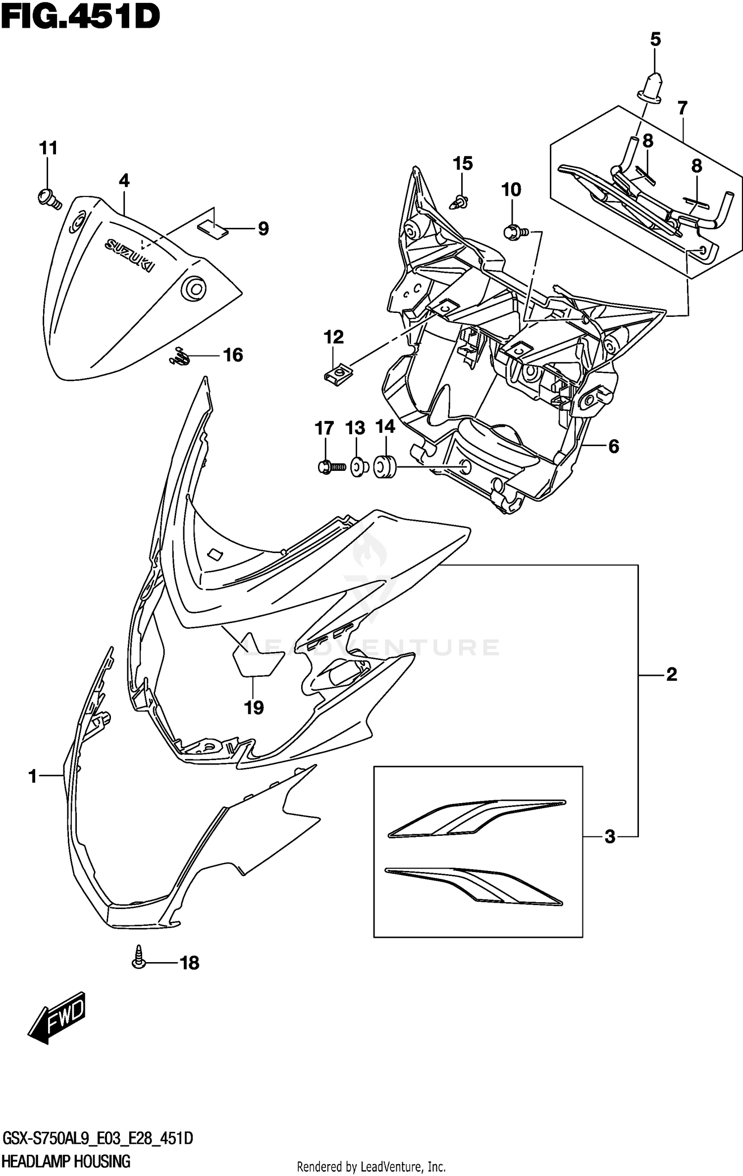 HEADLAMP HOUSING (GSX-S750YAL9 E28)