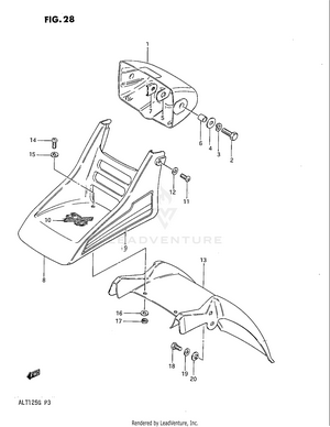 Headlamp Housing - Front Fender (model F) Schematic