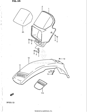 Headlamp Cover - Front Fender (model H/j) Schematic
