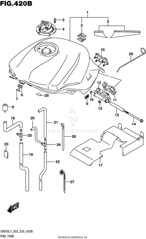 Fuel Tank (ysf,yvz,yww)  (sv650l7 E03) Schematic