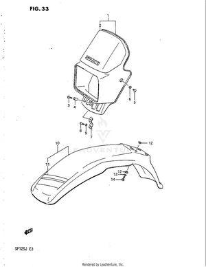 Headlamp Cover - Front Fender (model G) Schematic