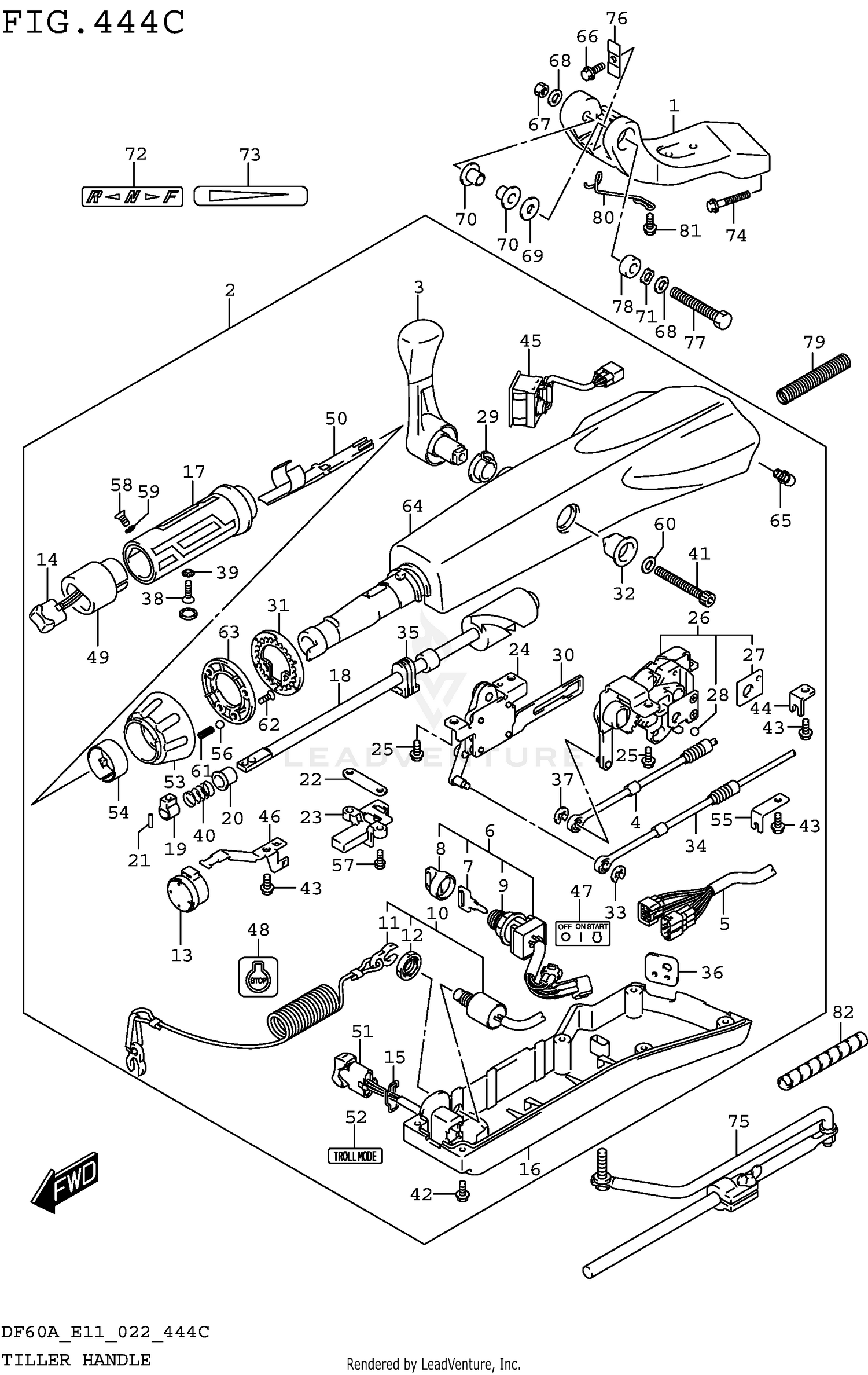 TILLER HANDLE (SEE NOTE 1)