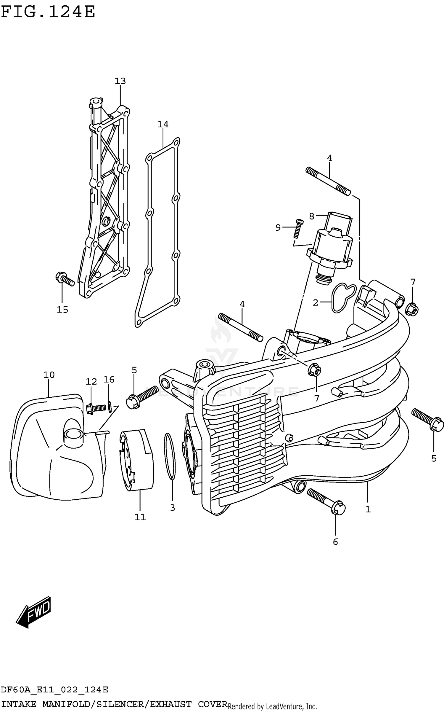 INTAKE MANIFOLD/SILENCER/EXHAUST COVER (SEE NOTE) 124E