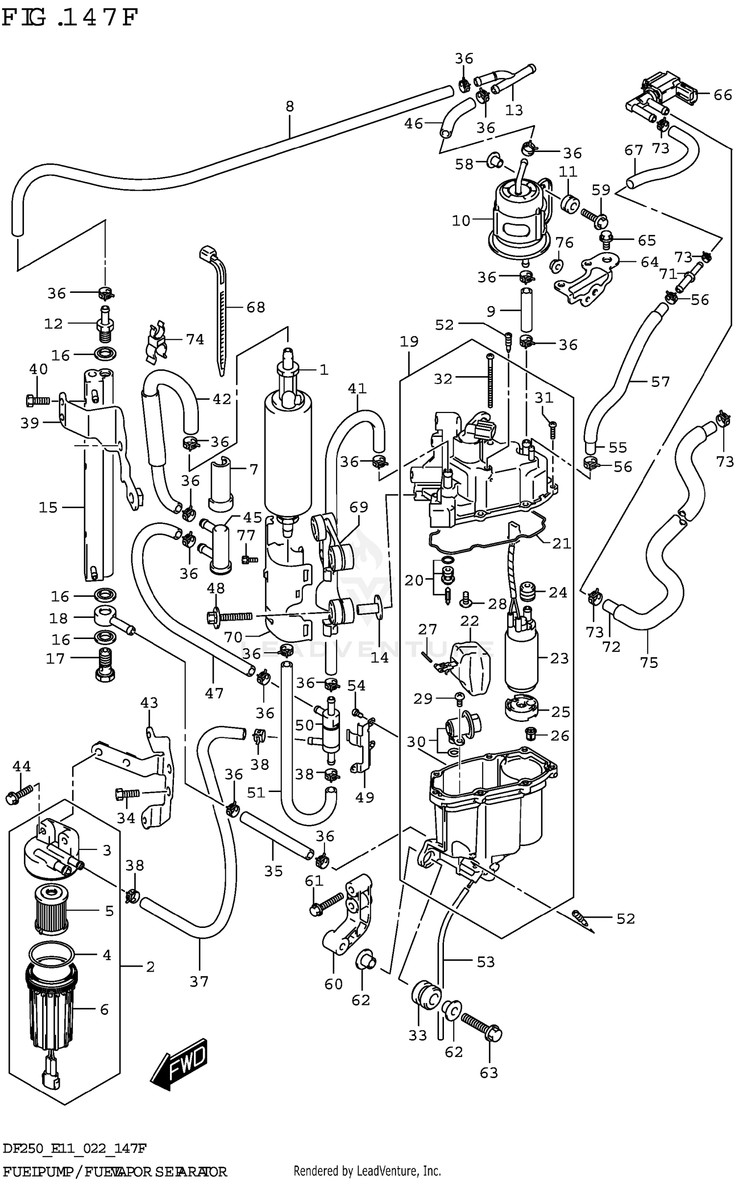 FUEL PUMP/FUEL VAPOR SEPARATOR (SEE NOTE 1) 147F