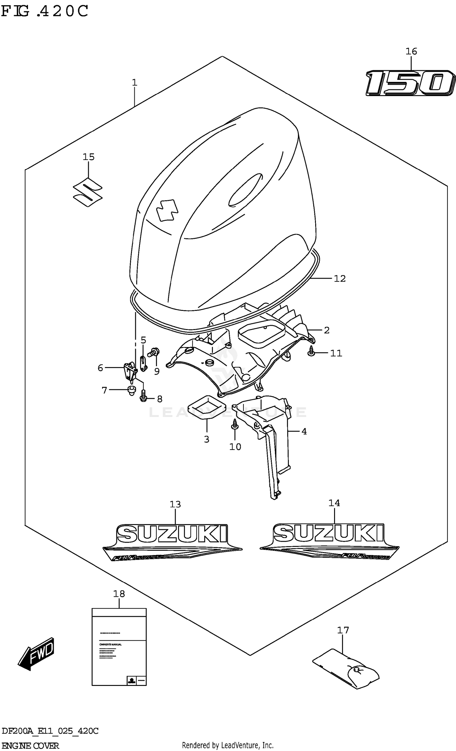 ENGINE COVER (DF150AT DF150AZ)(SEE NOTE 1)