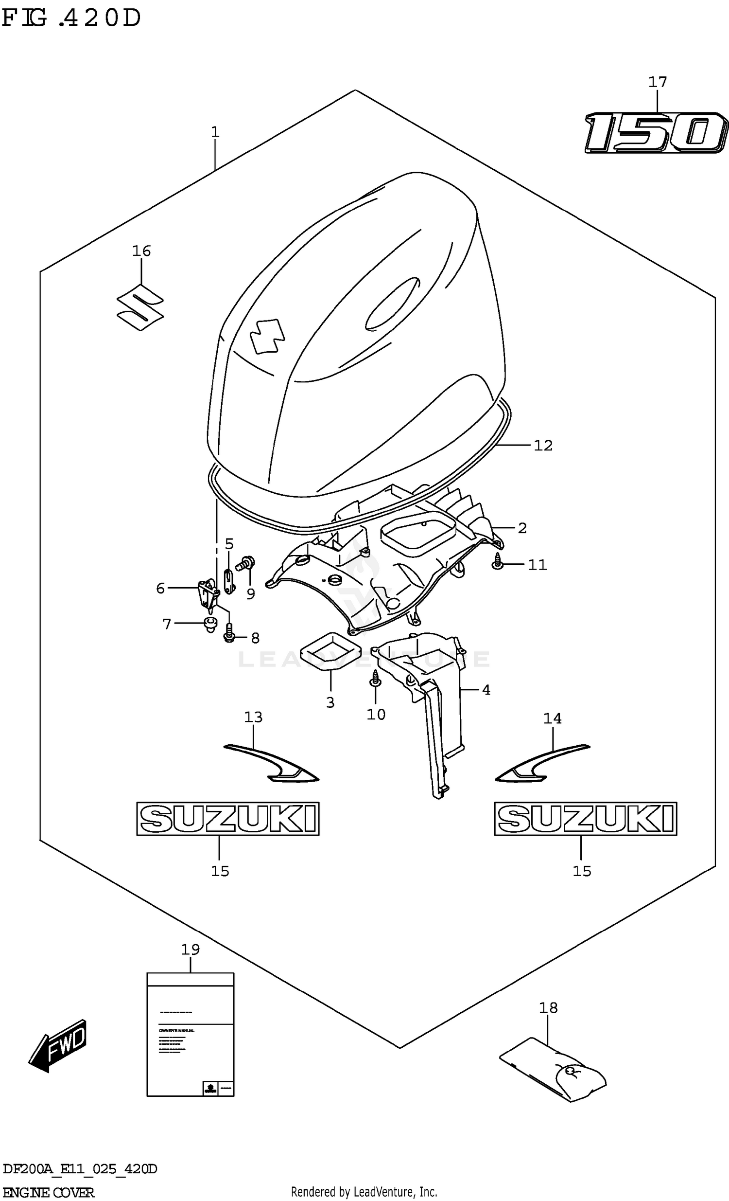 ENGINE COVER (DF150AT:E11:025)(SEE NOTE 1)