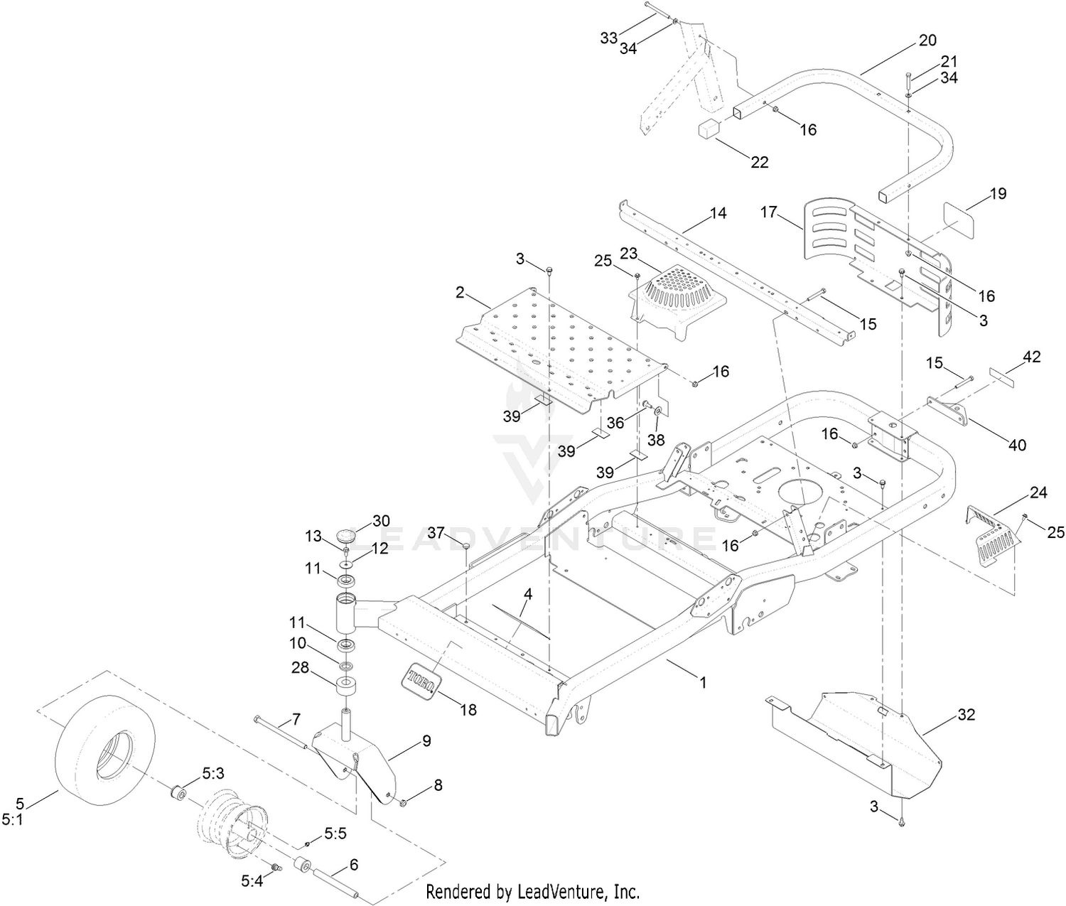 Frame, Front Axle and Caster Wheel Assembly