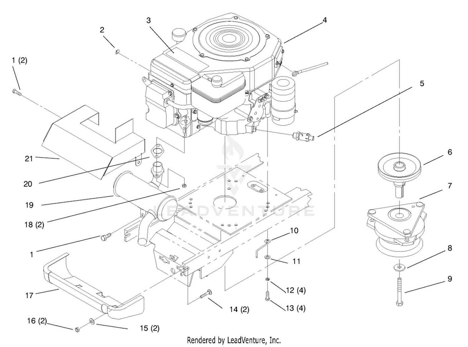 Single Cylinder Engine, Muffler, And P.t.o.