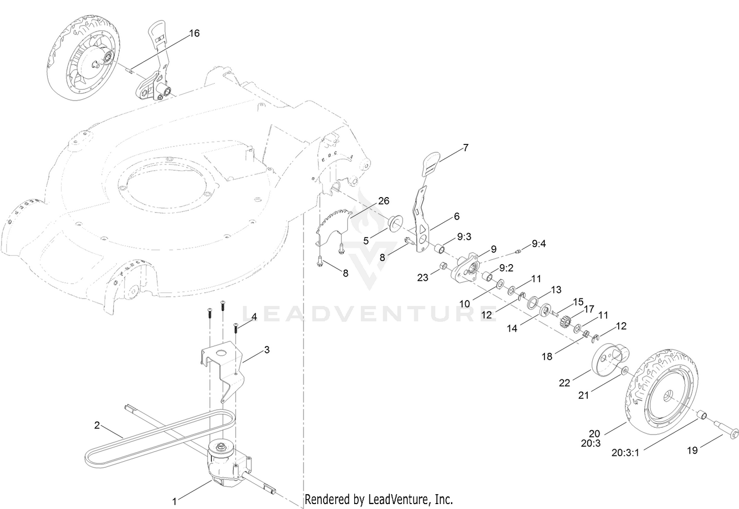 Rear Wheel and Height-of-Cut Assembly