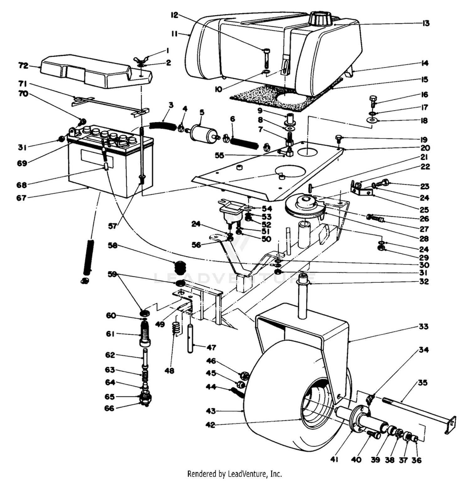 Gas Tank, Battery And Caster Wheel Assembly