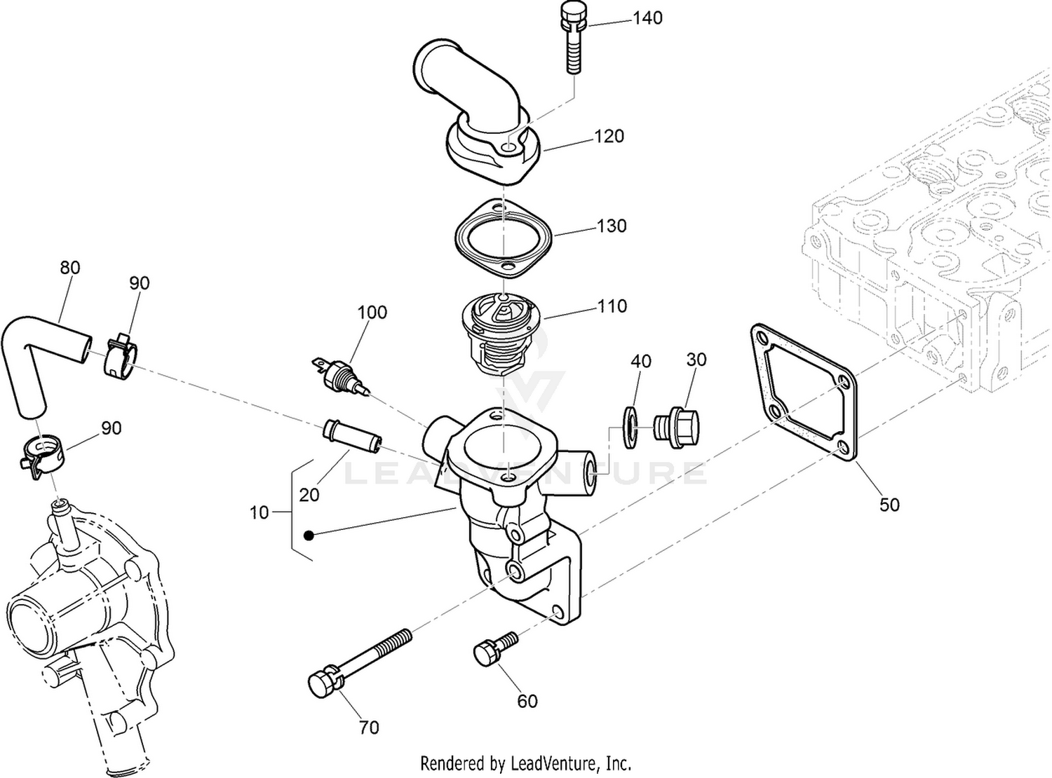Water Flange and Thermostat Assembly