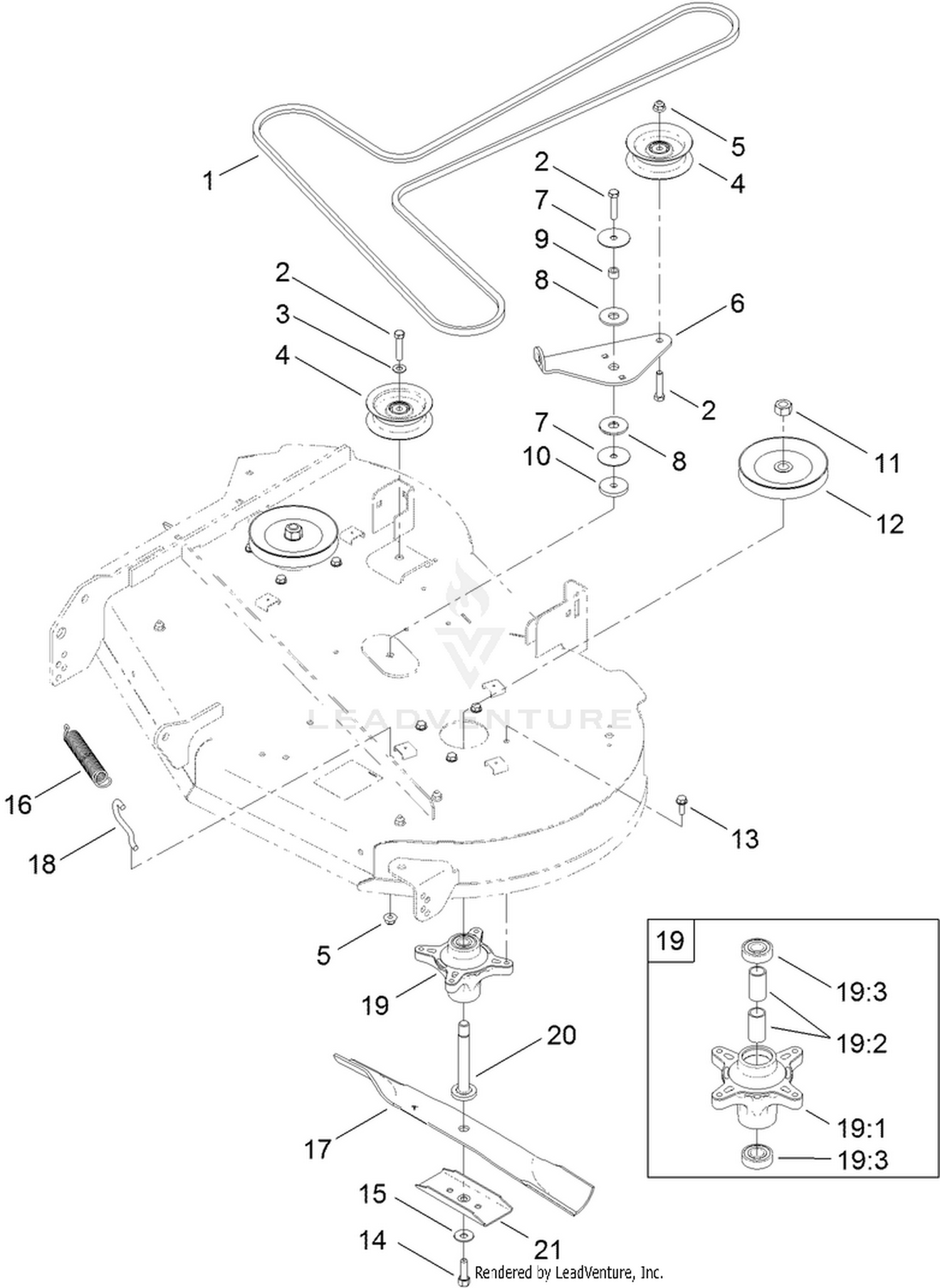 42 Inch Deck, Belt and Blade Assembly