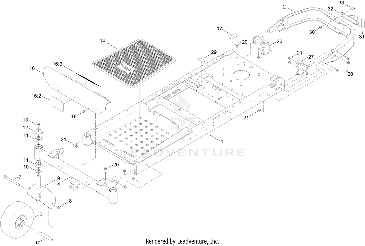Frame, Front Axle and Caster Wheel Assembly