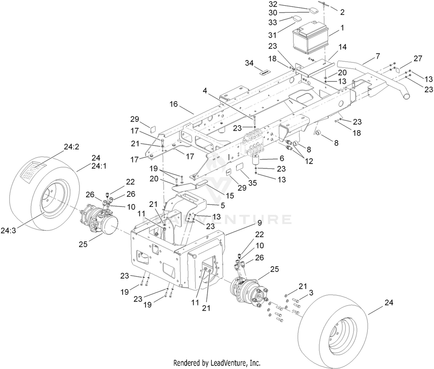 Main Frame, Chassis, Front Wheel  and Battery Assembly