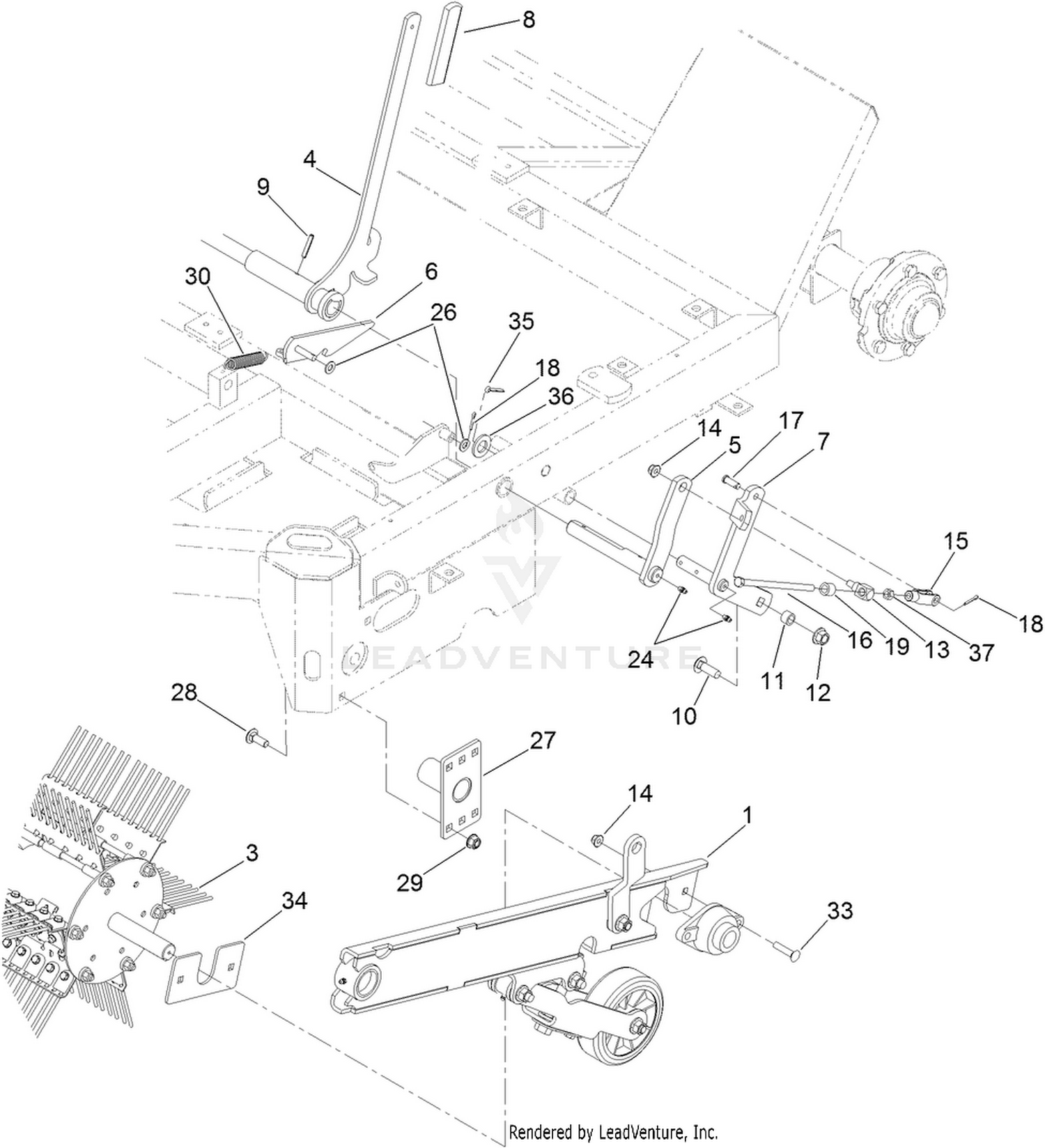 Rake and Trailing Arm Assembly